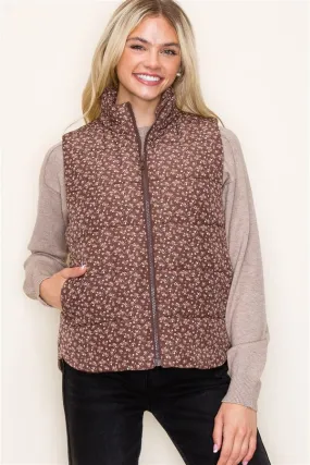 Rest in Florals Puffer Vest - Chocolate