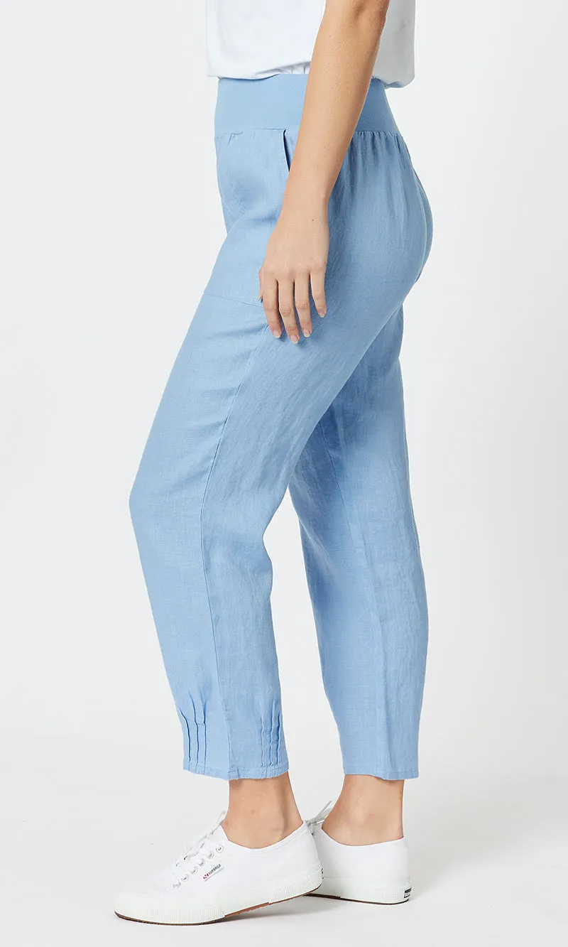 Ribbed Waist Linen Pant Denim