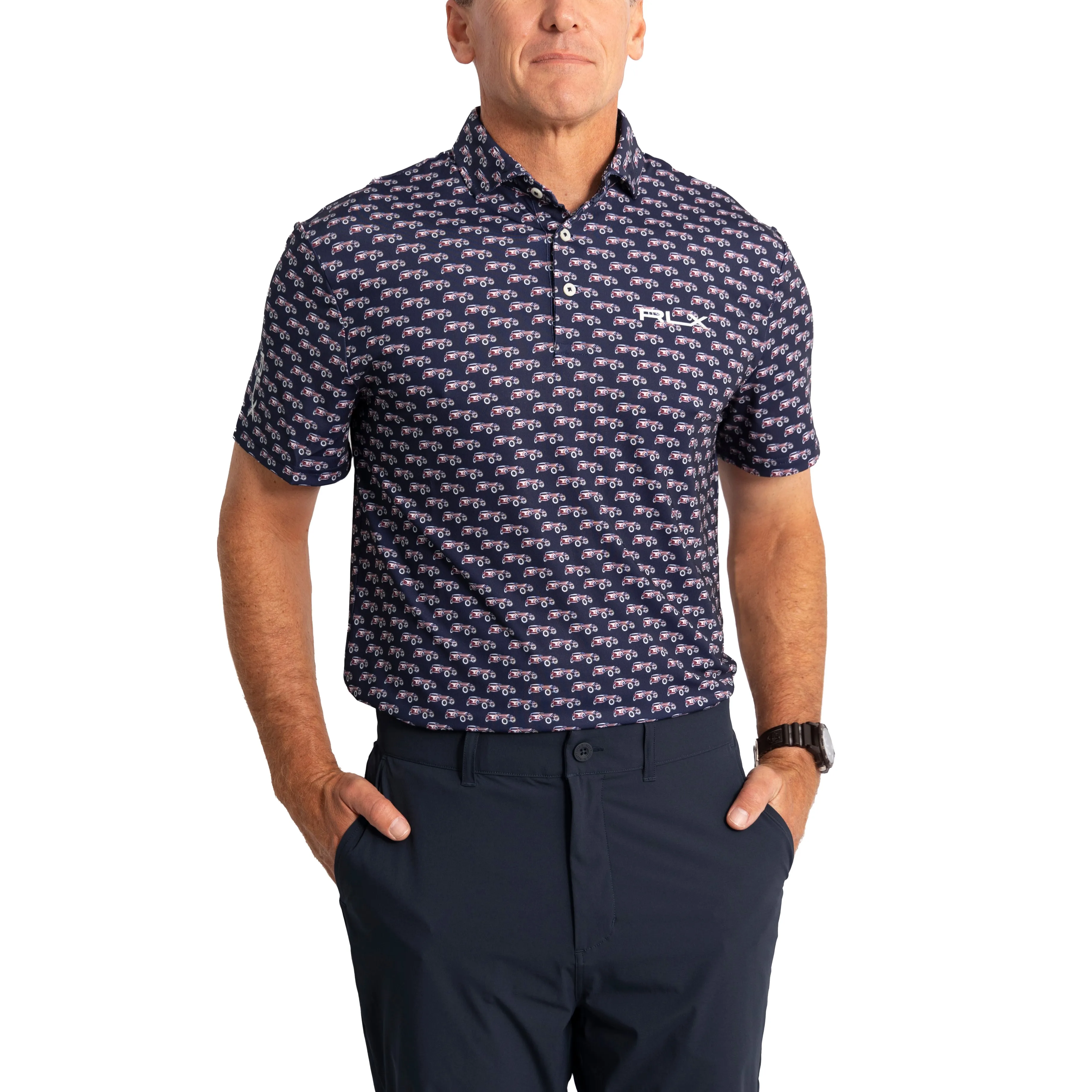 RLX Ralph Lauren Printed Lightweight Airflow Golf Shirt -  French Navy Speedster