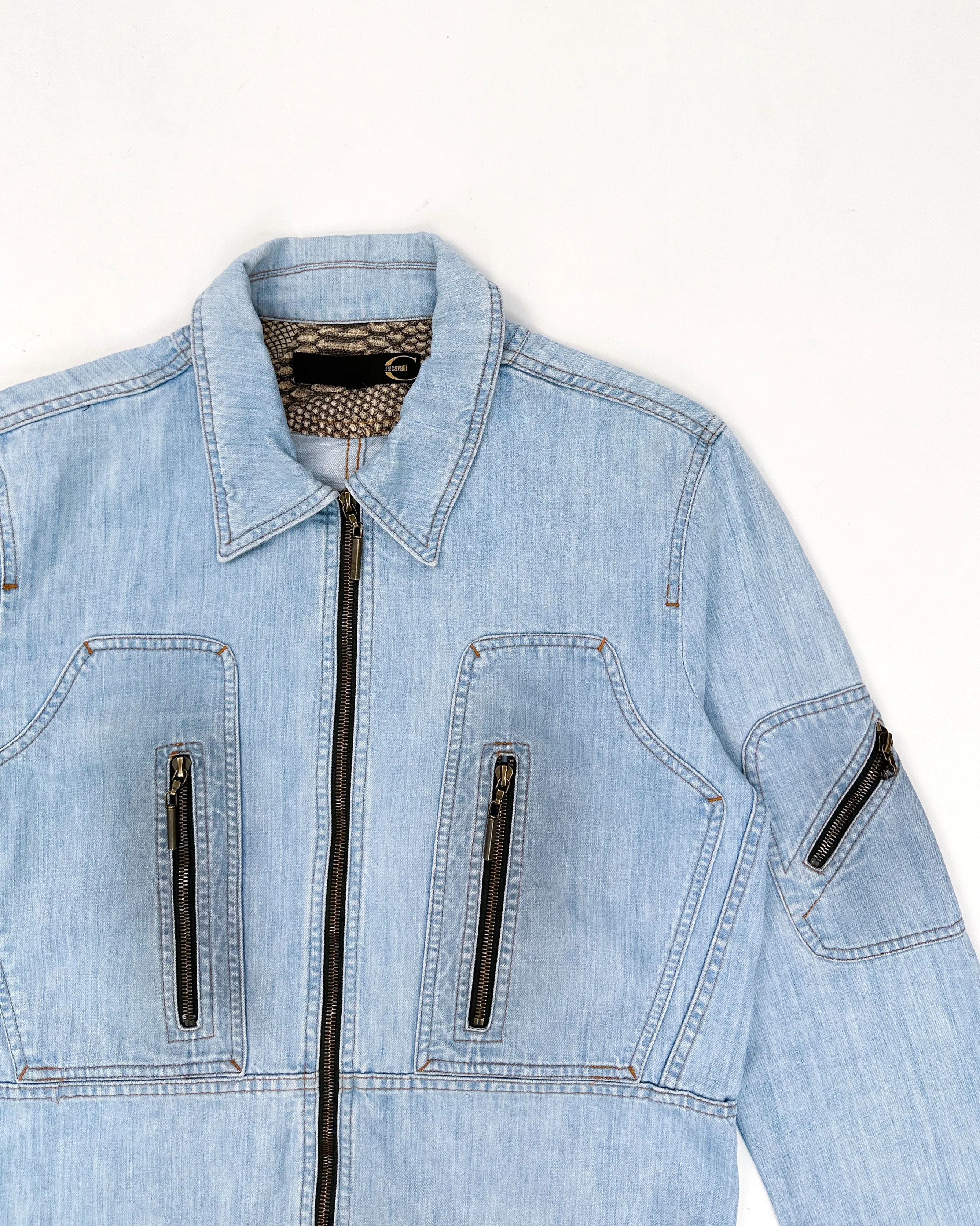 Roberto Cavalli Symmetrical Denim Zipped Jacket 1990's