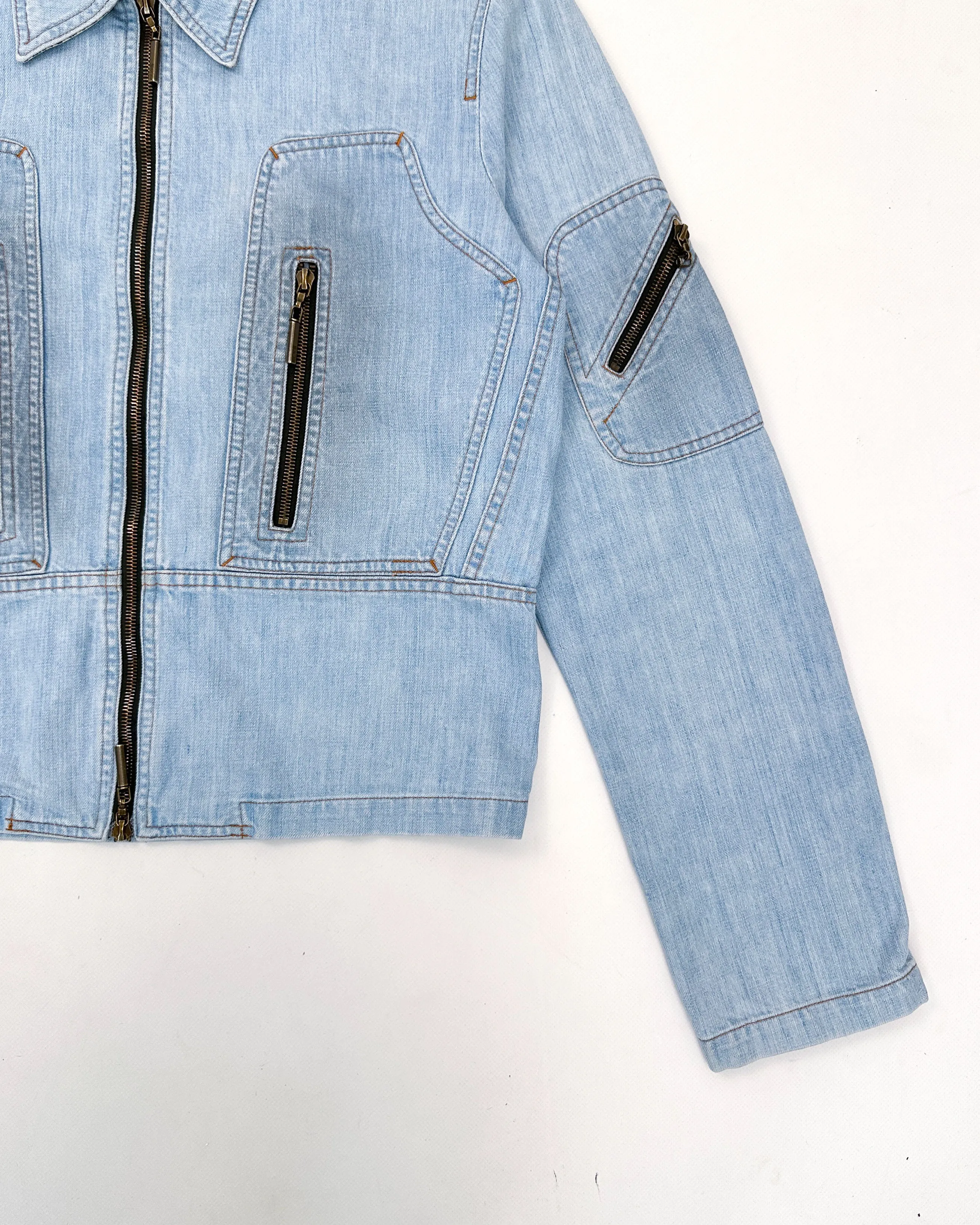 Roberto Cavalli Symmetrical Denim Zipped Jacket 1990's