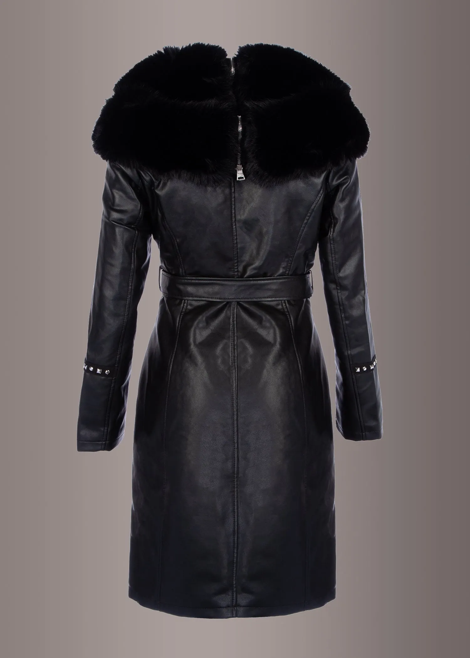 Rock City Studded Vegan Leather Faux Fur Coat