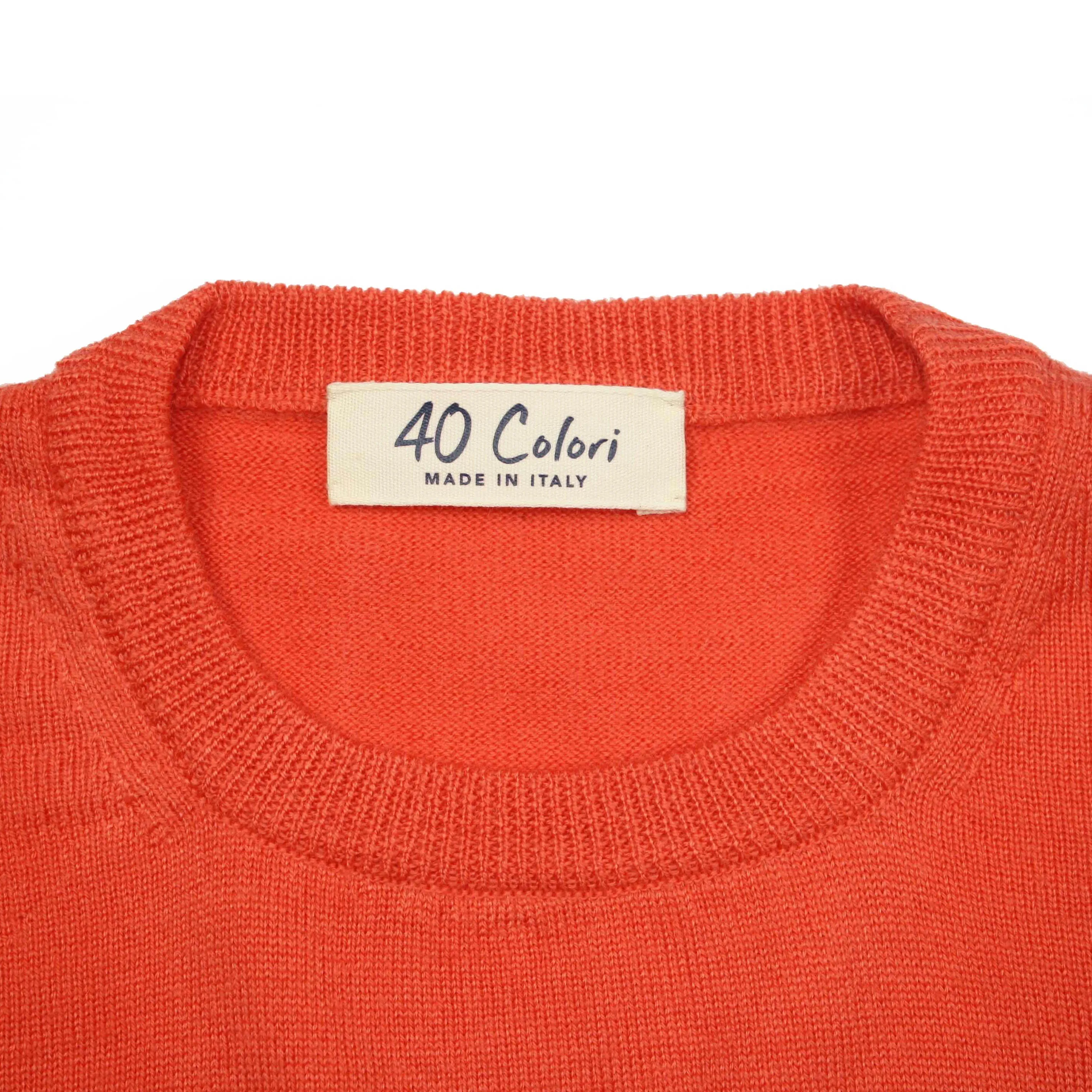 Safety Orange Italian Merino Wool Crewneck Sweater by 40Colori Italy