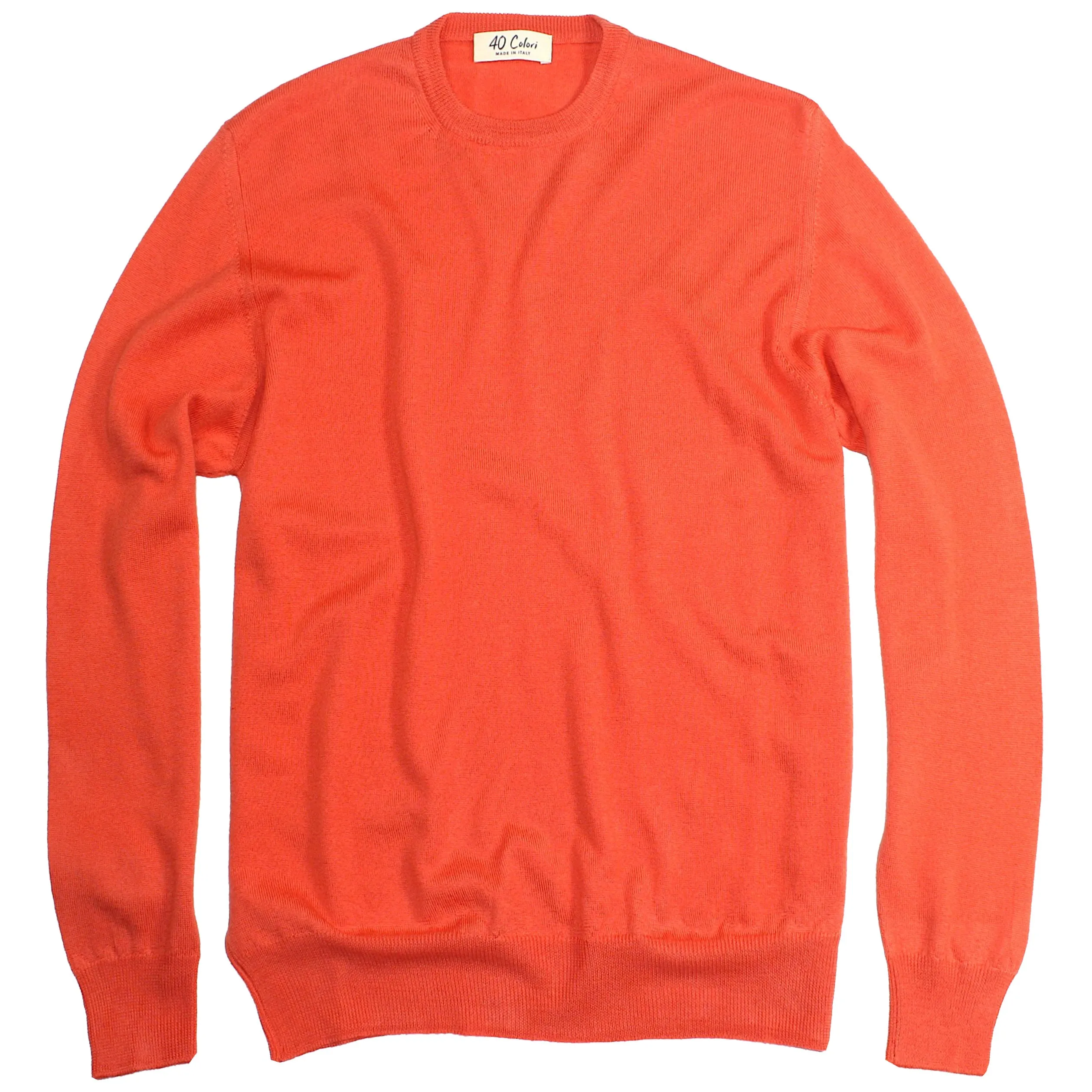 Safety Orange Italian Merino Wool Crewneck Sweater by 40Colori Italy