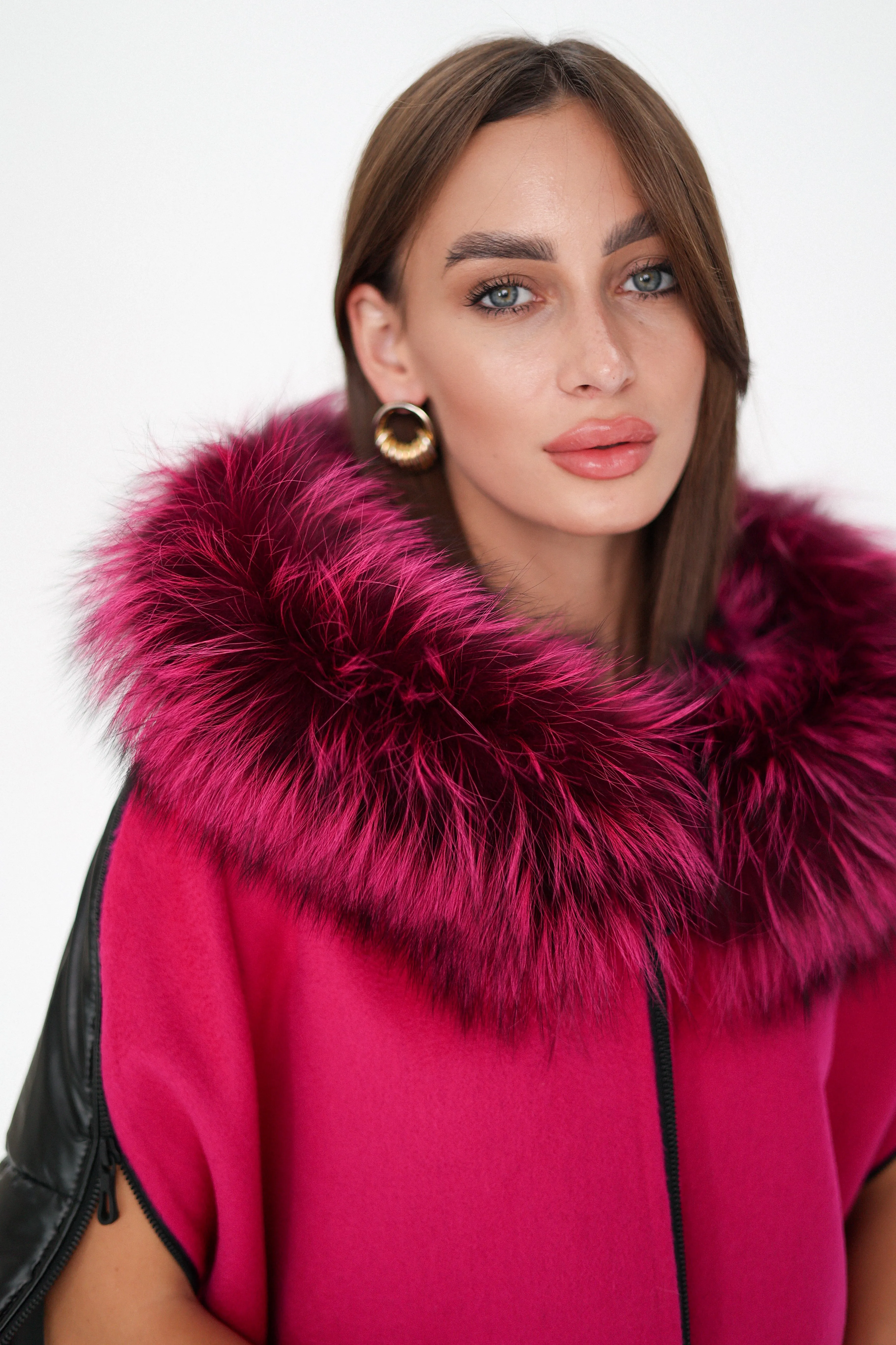 Saga®Furs Silver Fox Wool Alpaca Poncho in Fuchsia