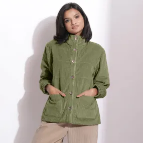 Sage Green Warm Cotton Corduroy Quilted Puffer Jacket