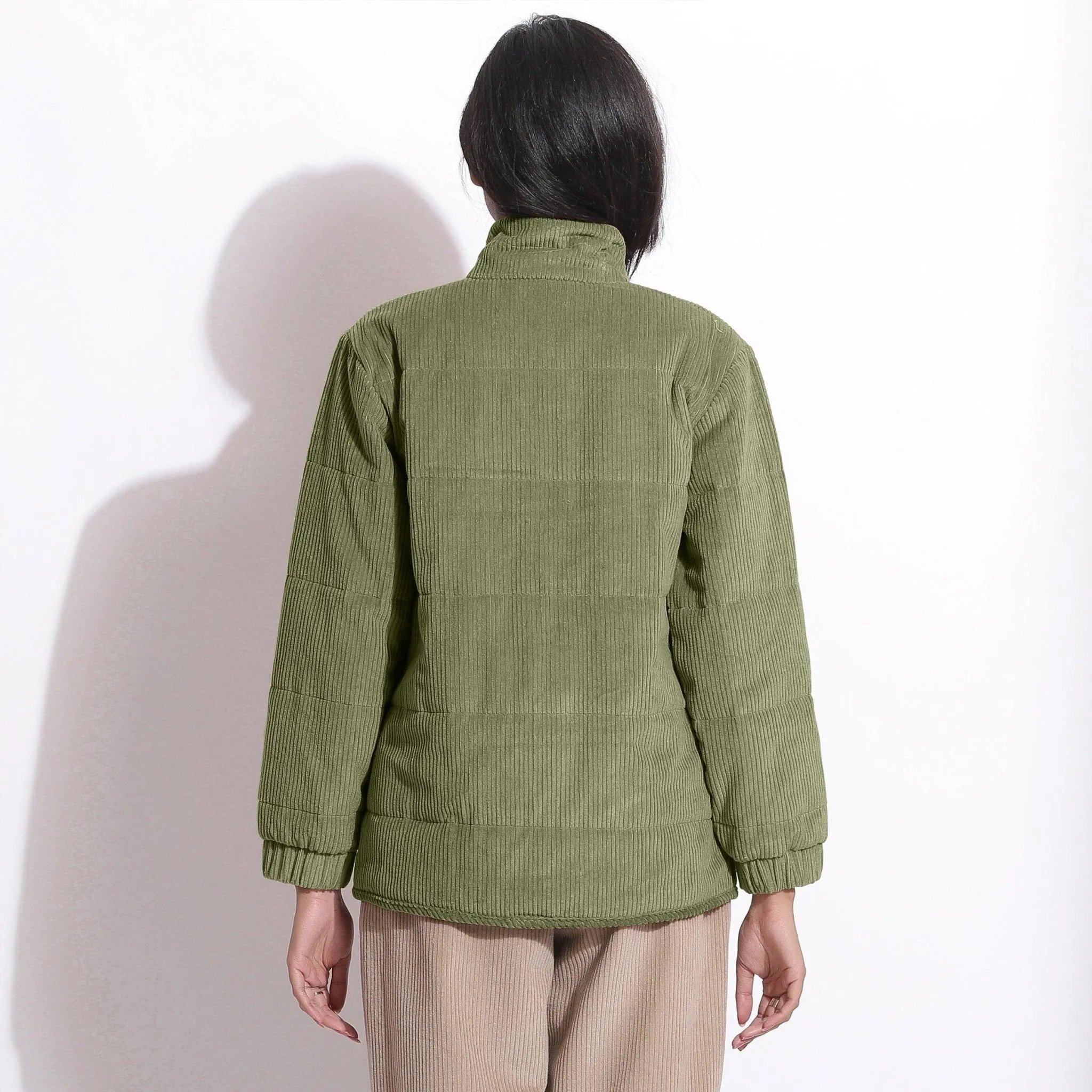 Sage Green Warm Cotton Corduroy Quilted Puffer Jacket