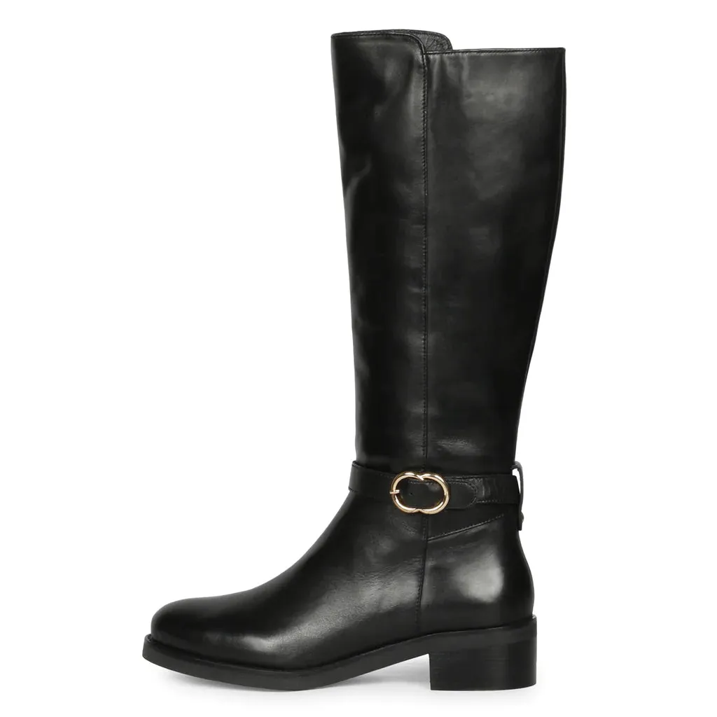 Saint Abella Buckle Decorative Black Leather Long Boots