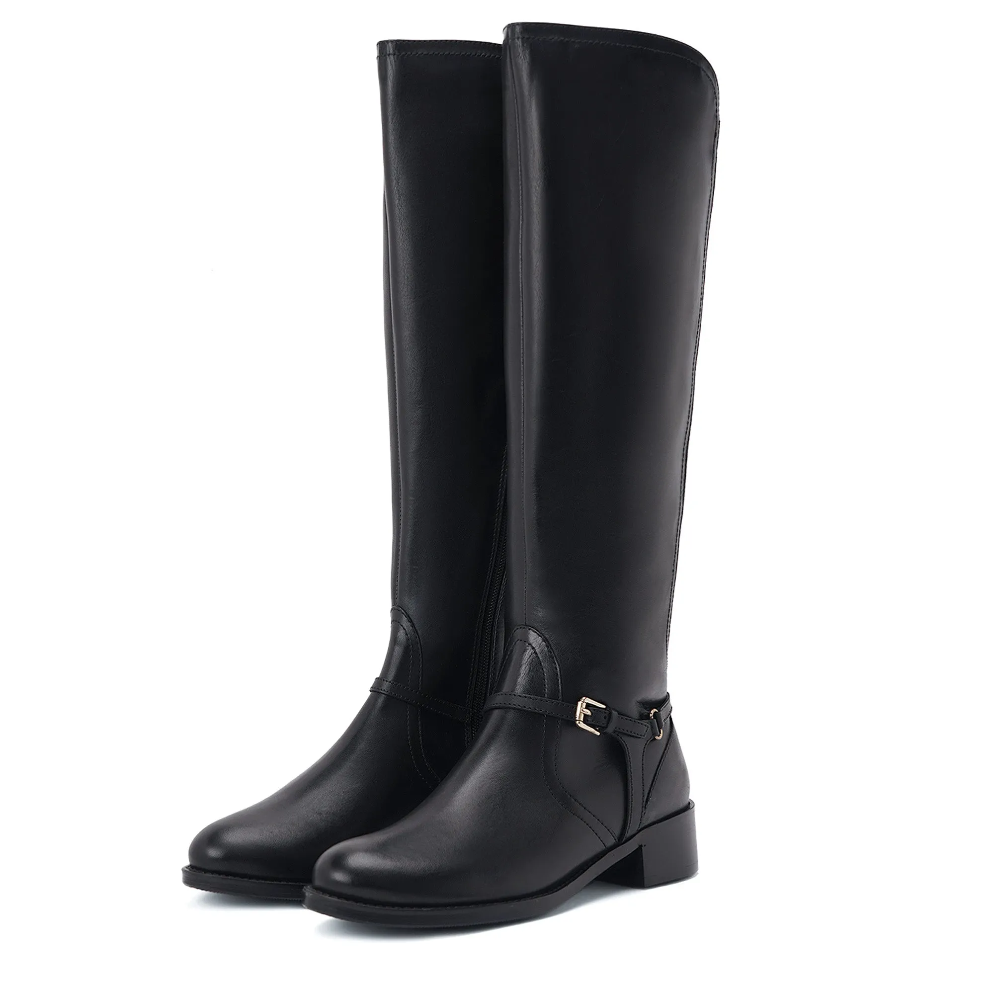 Saint Drusilla Black Leather Knee High Boots