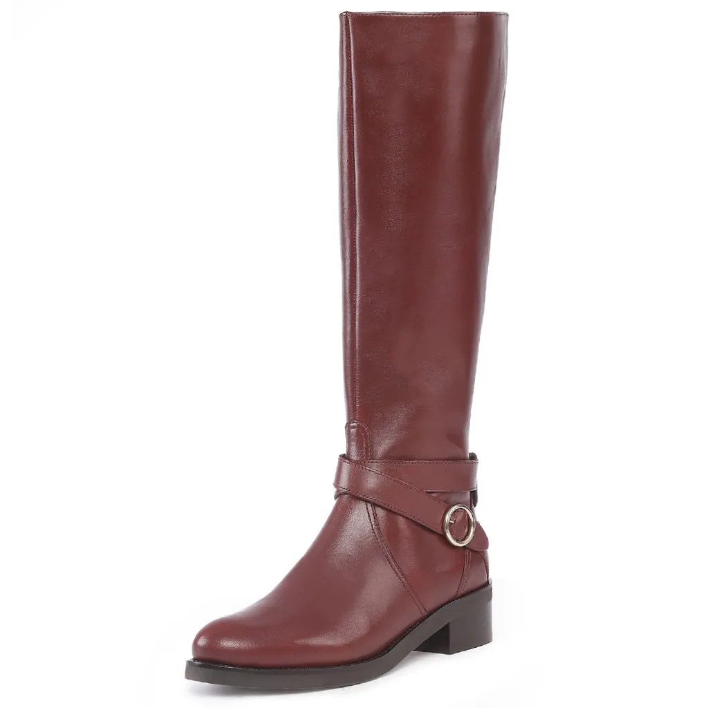 Saint Hermione Buckle Wrap Strap Teak Leather Knee High Boots