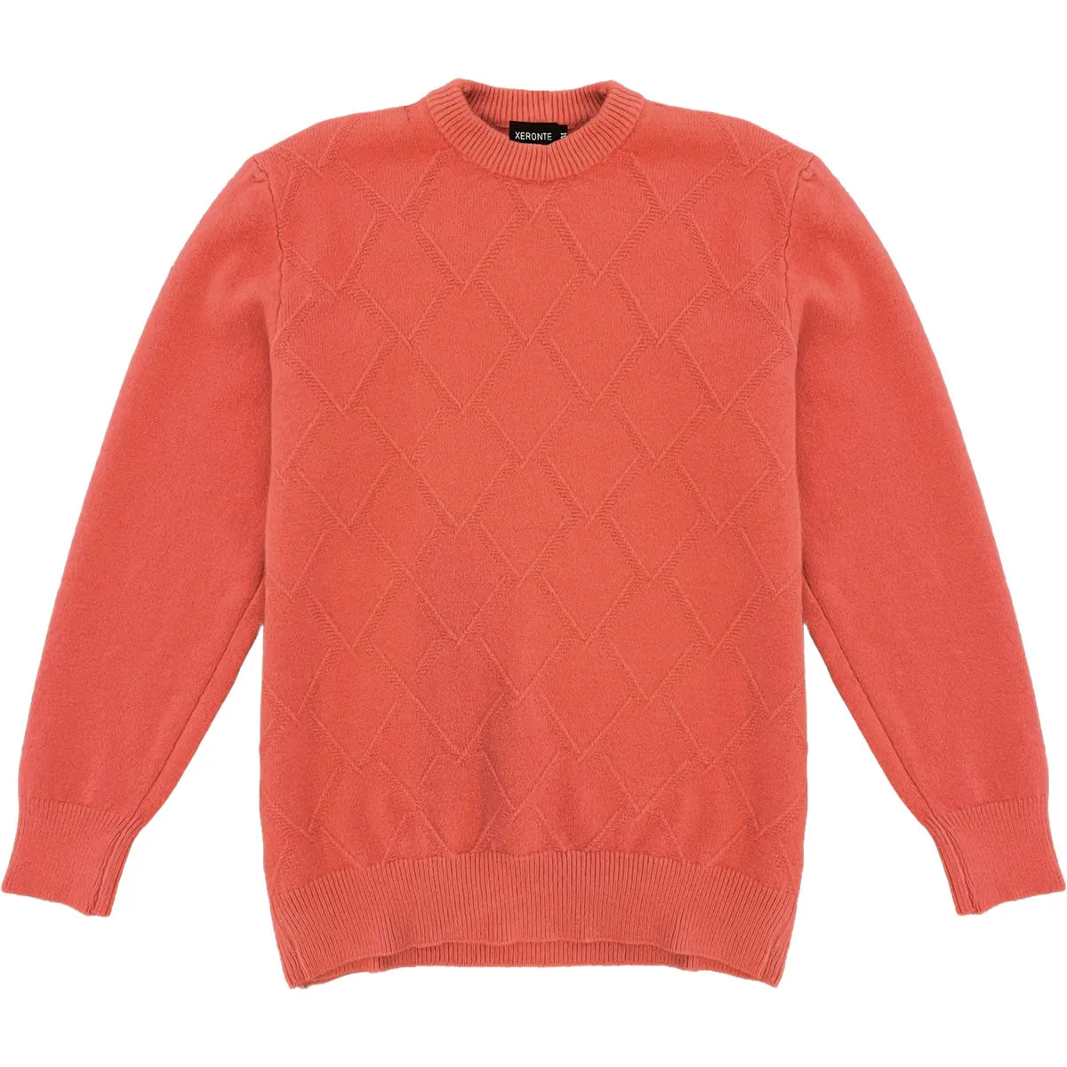 Salmon Pink Mens Knit Diamond Pattern Crew Neck Sweater