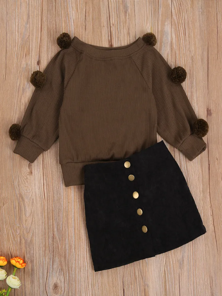 School Spirit Pom-Pom Sweater And Skirt Set