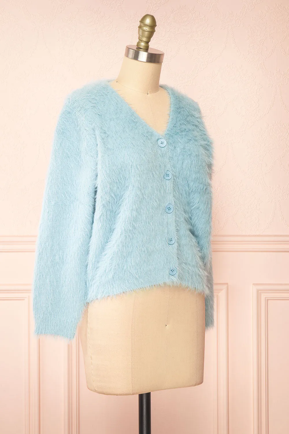 Serianna | Fuzzy Button-Up Blue Cardigan