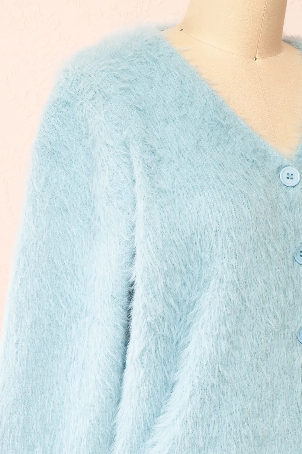 Serianna | Fuzzy Button-Up Blue Cardigan