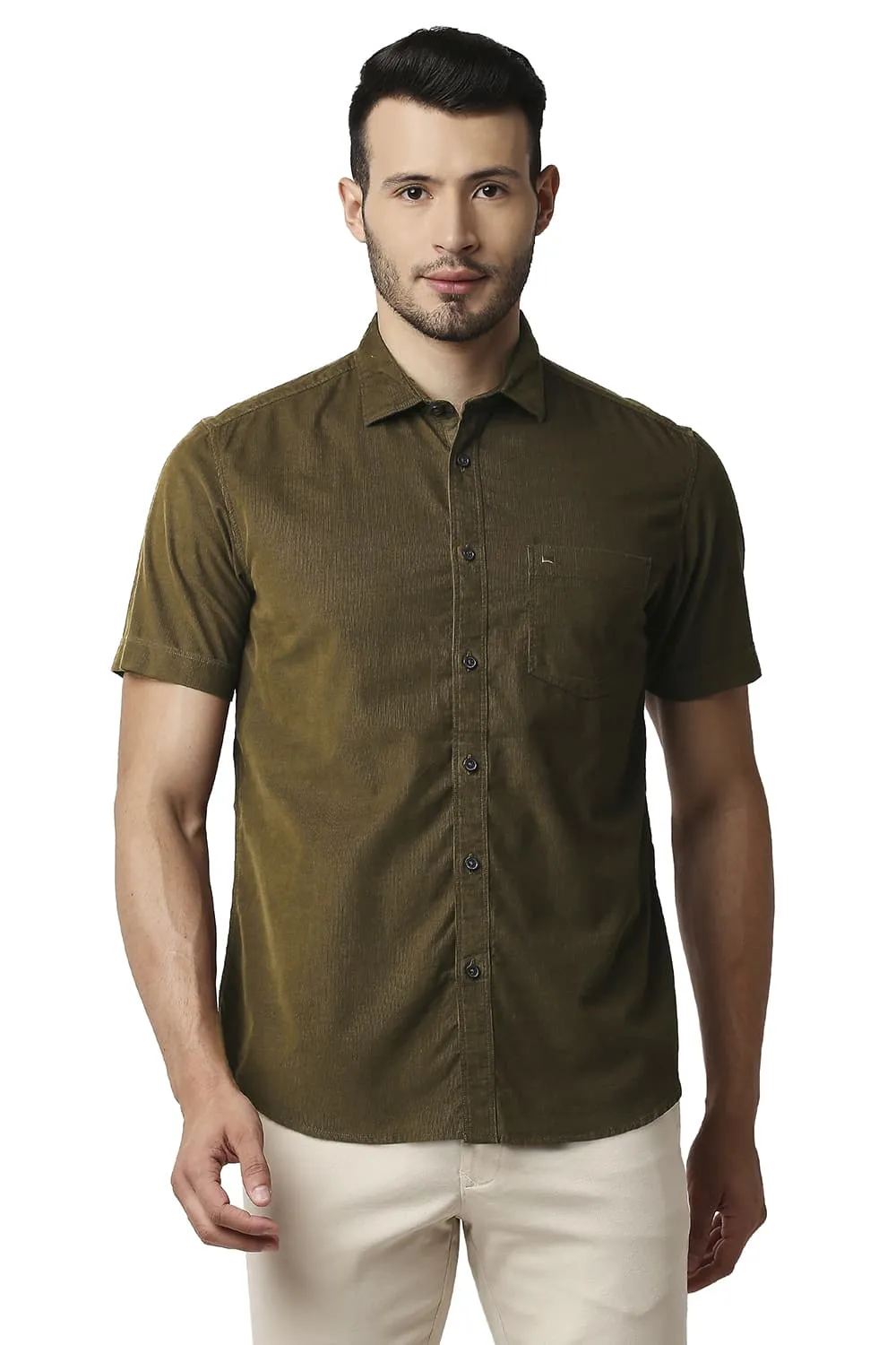 Slim Fit Corduroy Halfsleeves Shirt