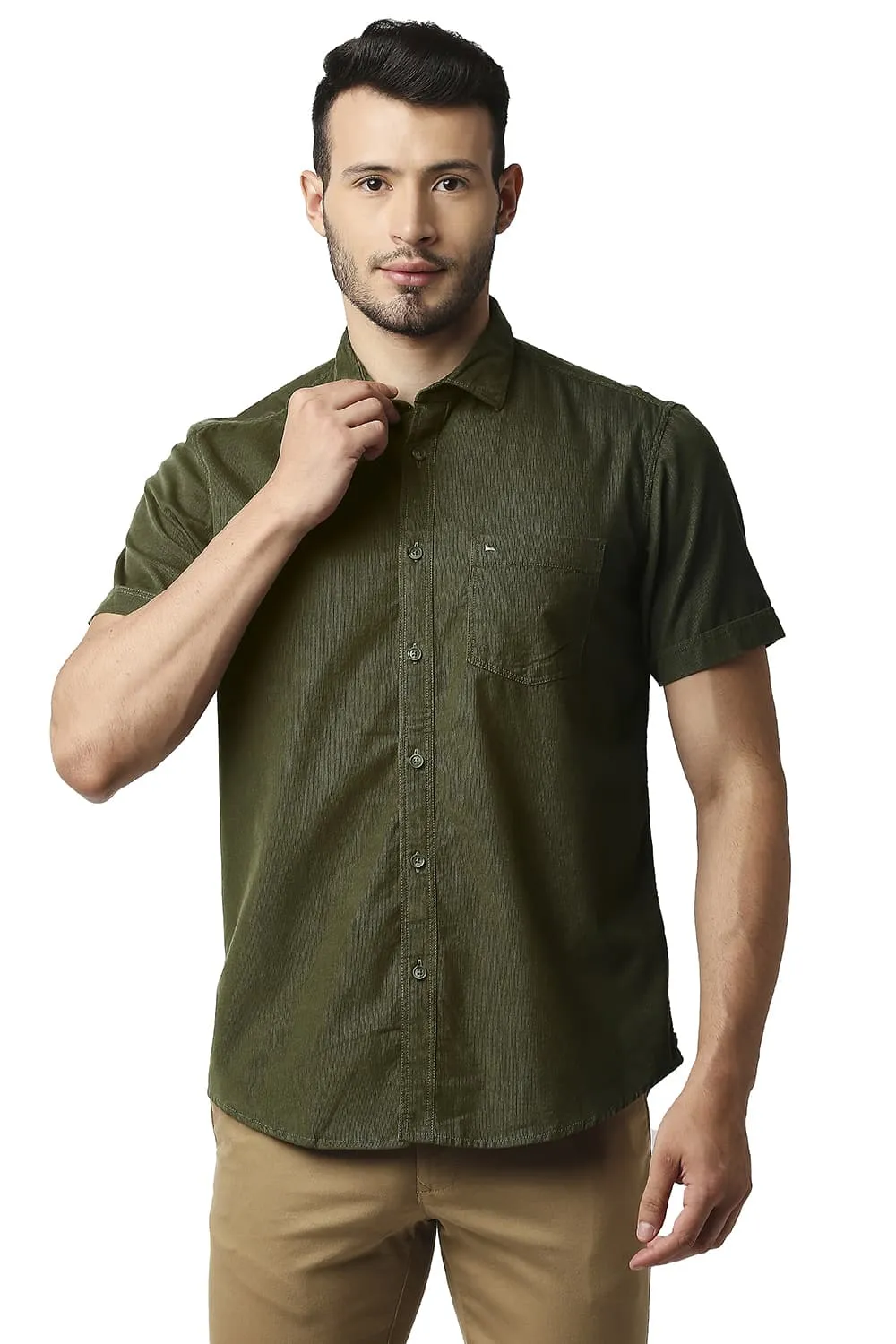 Slim Fit Corduroy Halfsleeves Shirt