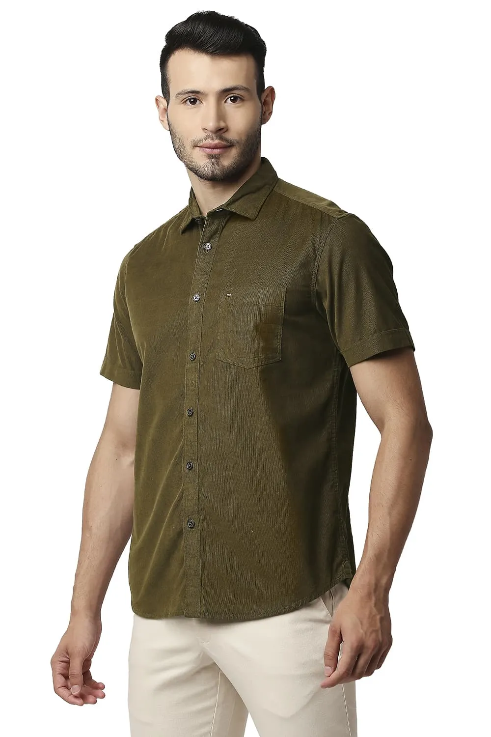 Slim Fit Corduroy Halfsleeves Shirt