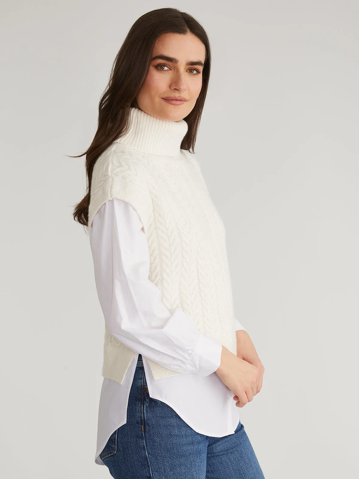 Sofia: Mixed Media Layered Turtleneck Sweater