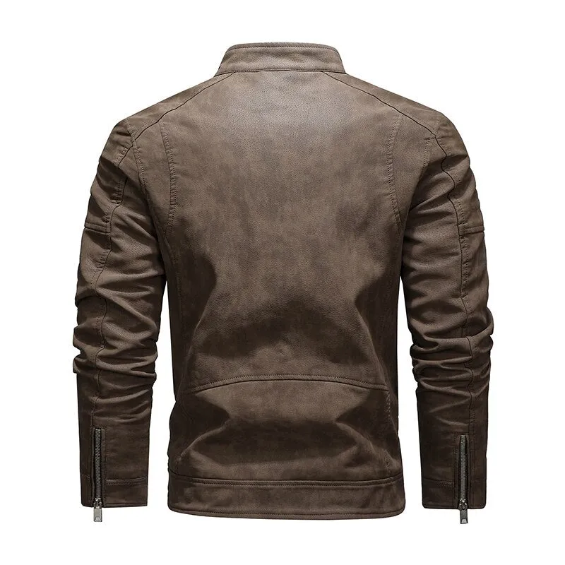 Solid Side Zipper Leather Jacket