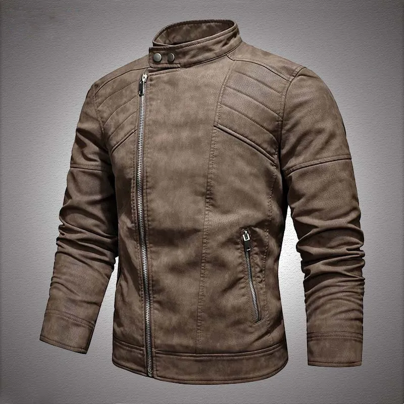 Solid Side Zipper Leather Jacket