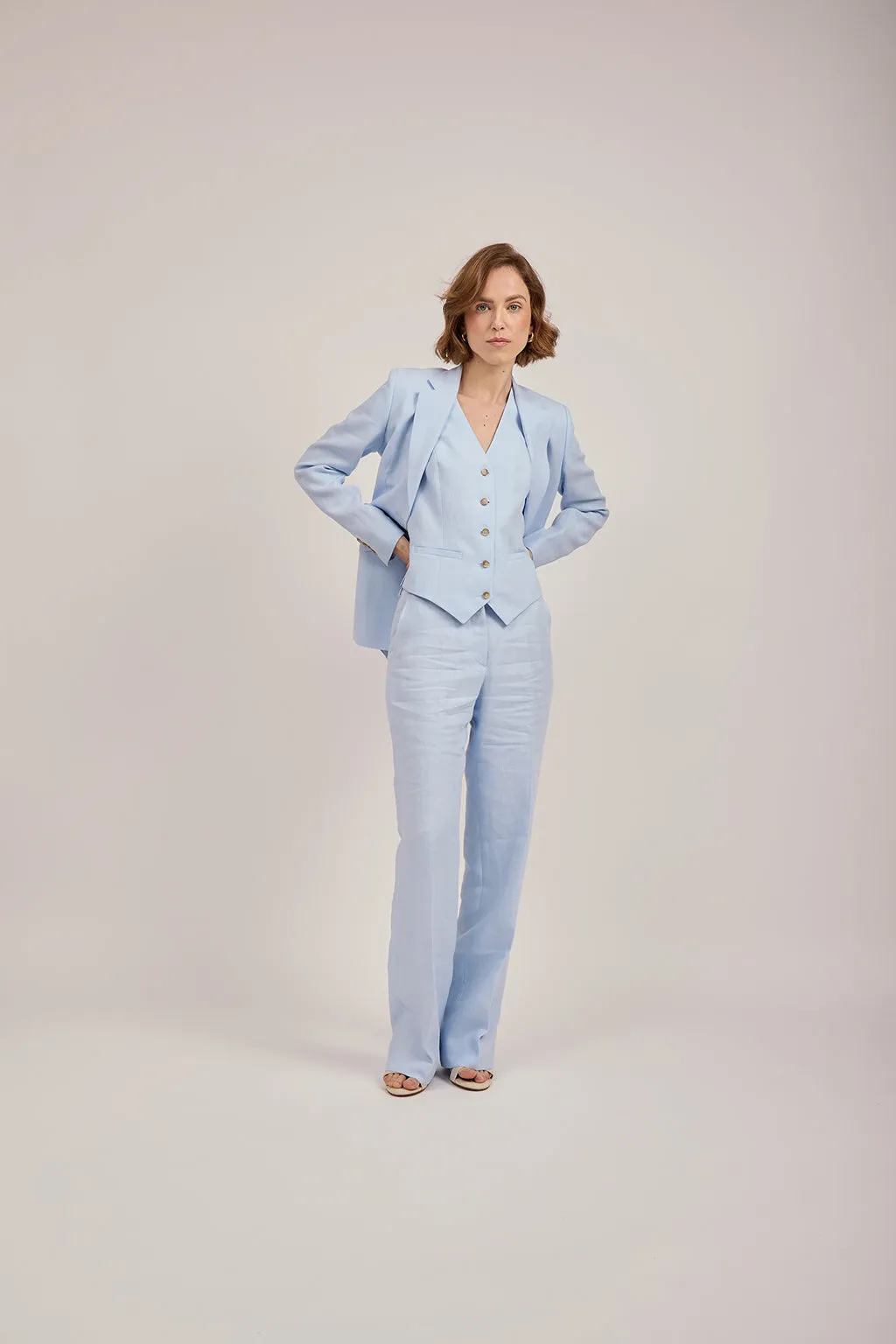 Straight-Leg Trousers in Sky Blue Linen by Anna James