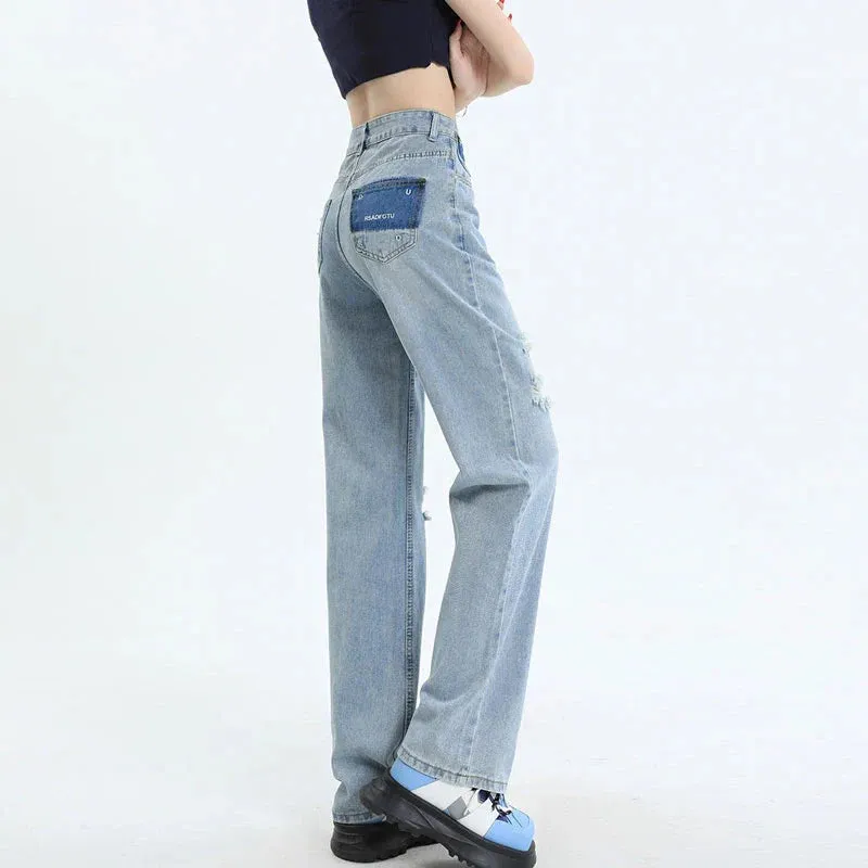 Straight Pants Women's Spring High-Waisted Pear-Shaped Figure Loose Drag Jeans