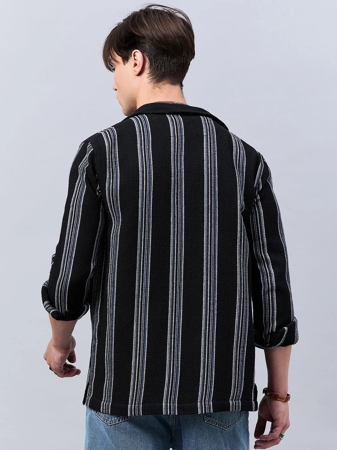 Style Quotient Mens Black Stripe solid Shirt