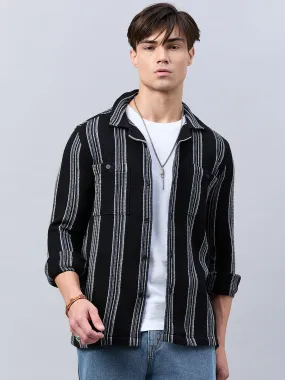 Style Quotient Mens Black Stripe solid Shirt