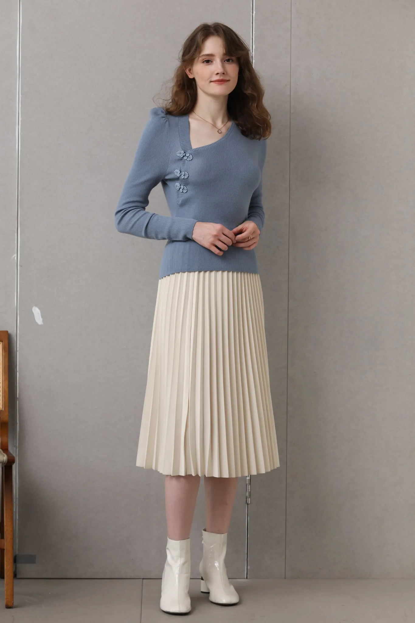 Sylphide | Lya Blue Asymmetric Wool Sweater