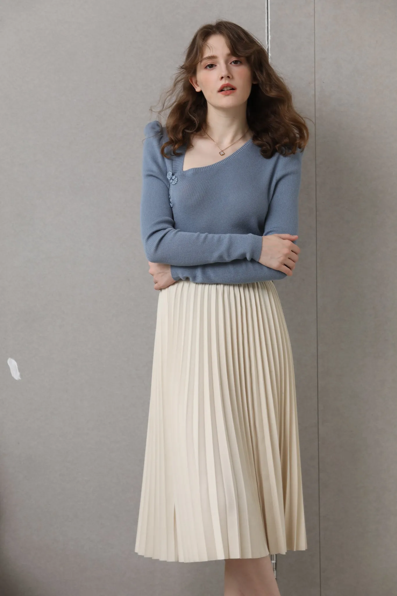 Sylphide | Lya Blue Asymmetric Wool Sweater