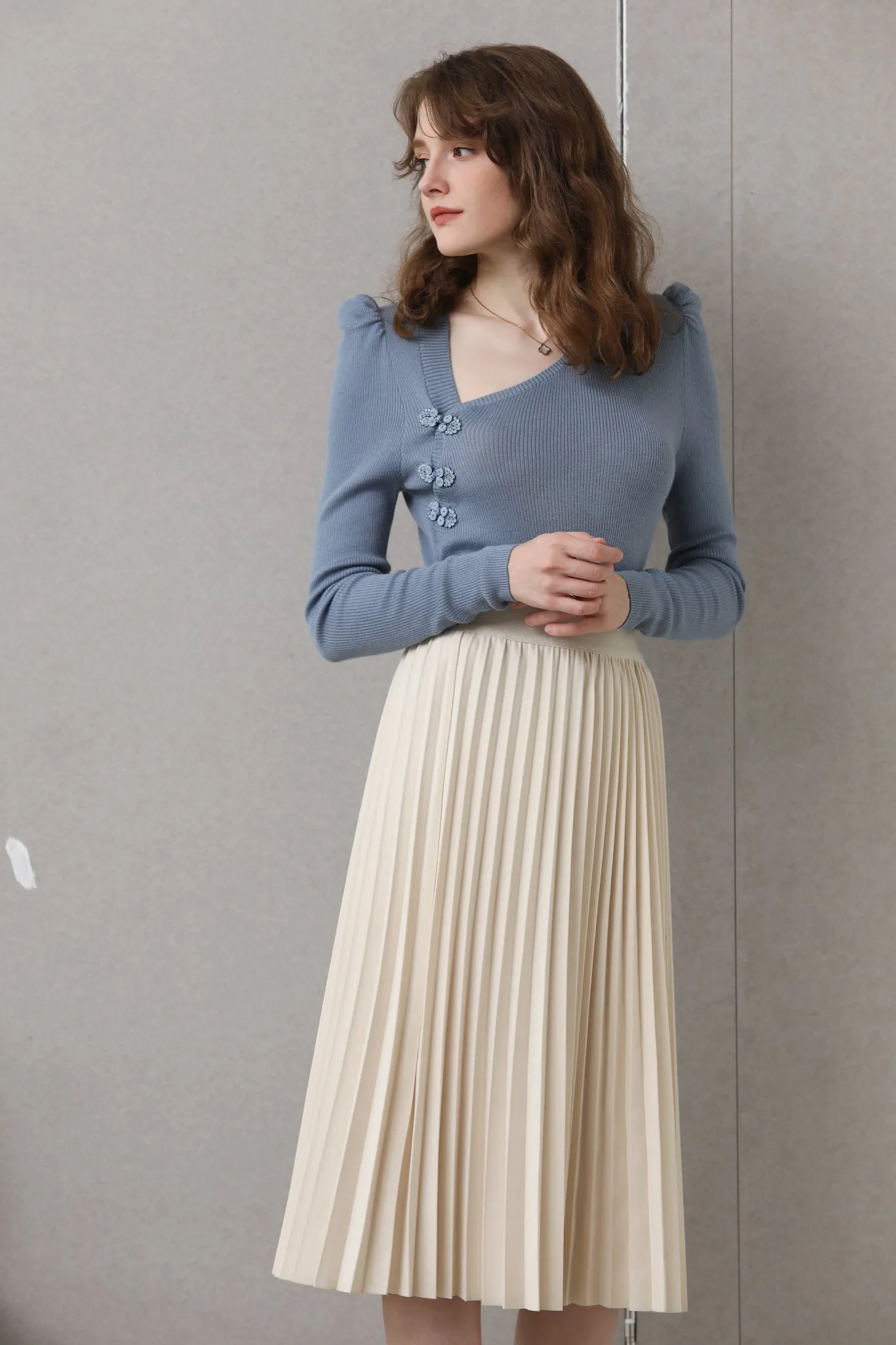 Sylphide | Lya Blue Asymmetric Wool Sweater