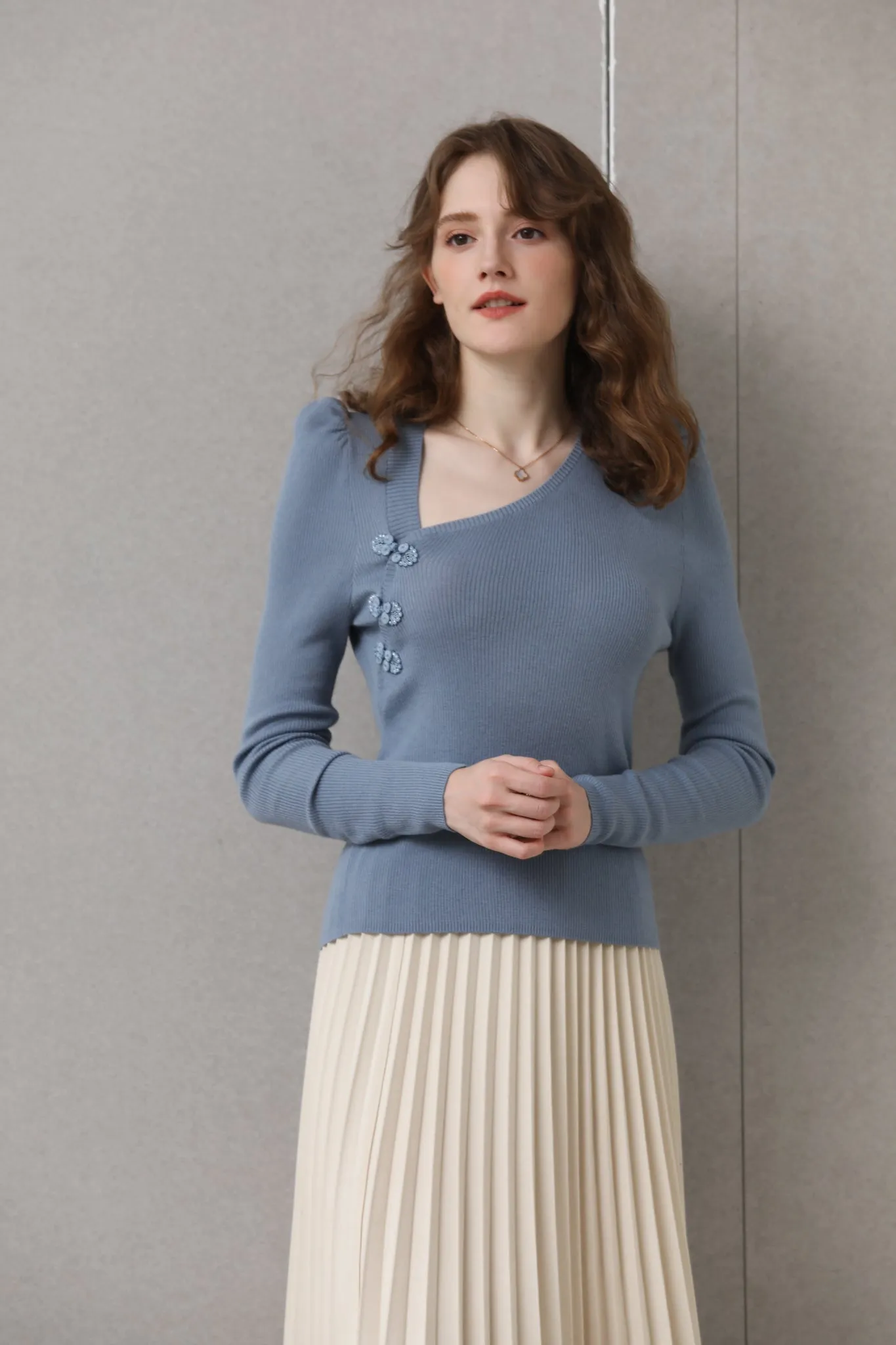 Sylphide | Lya Blue Asymmetric Wool Sweater