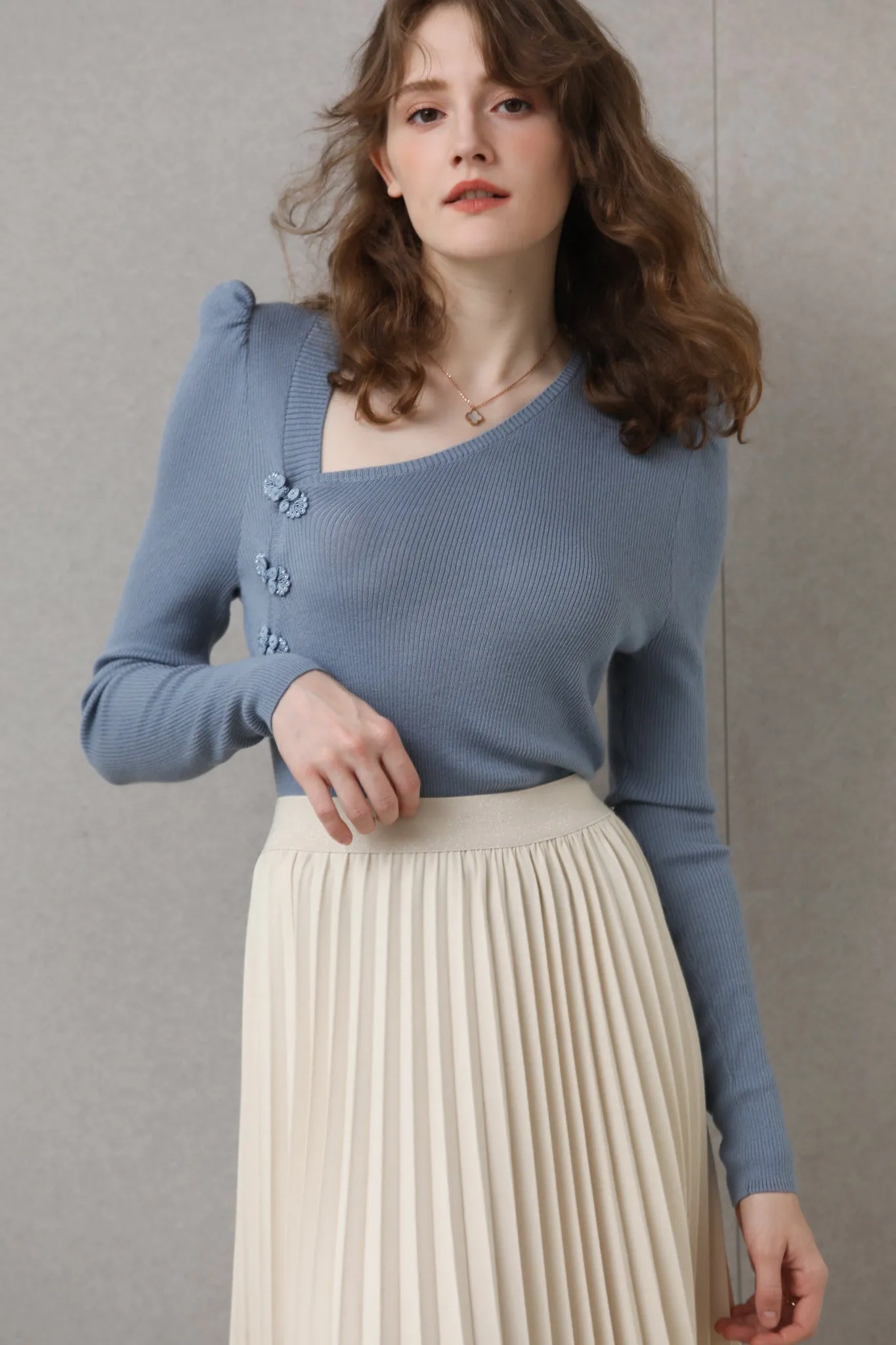 Sylphide | Lya Blue Asymmetric Wool Sweater