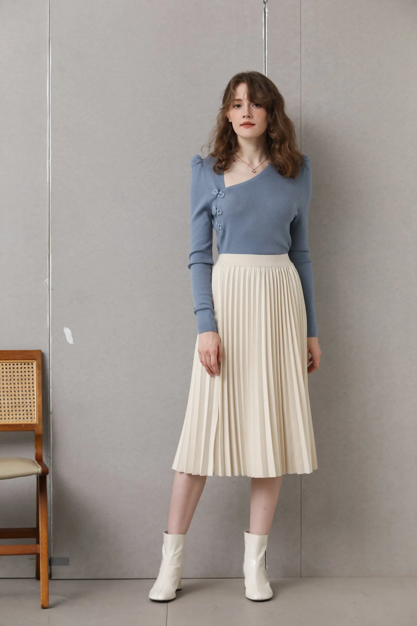 Sylphide | Lya Blue Asymmetric Wool Sweater