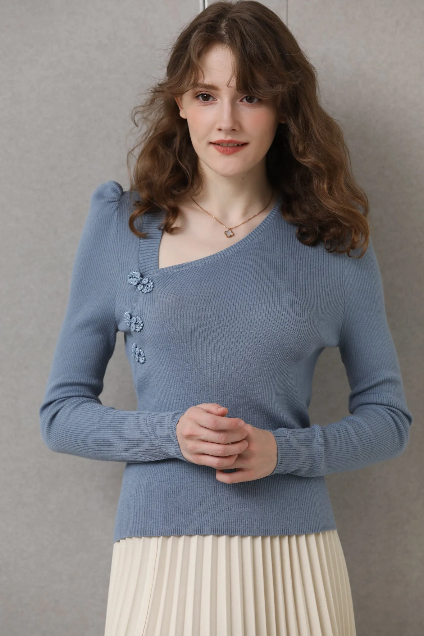 Sylphide | Lya Blue Asymmetric Wool Sweater