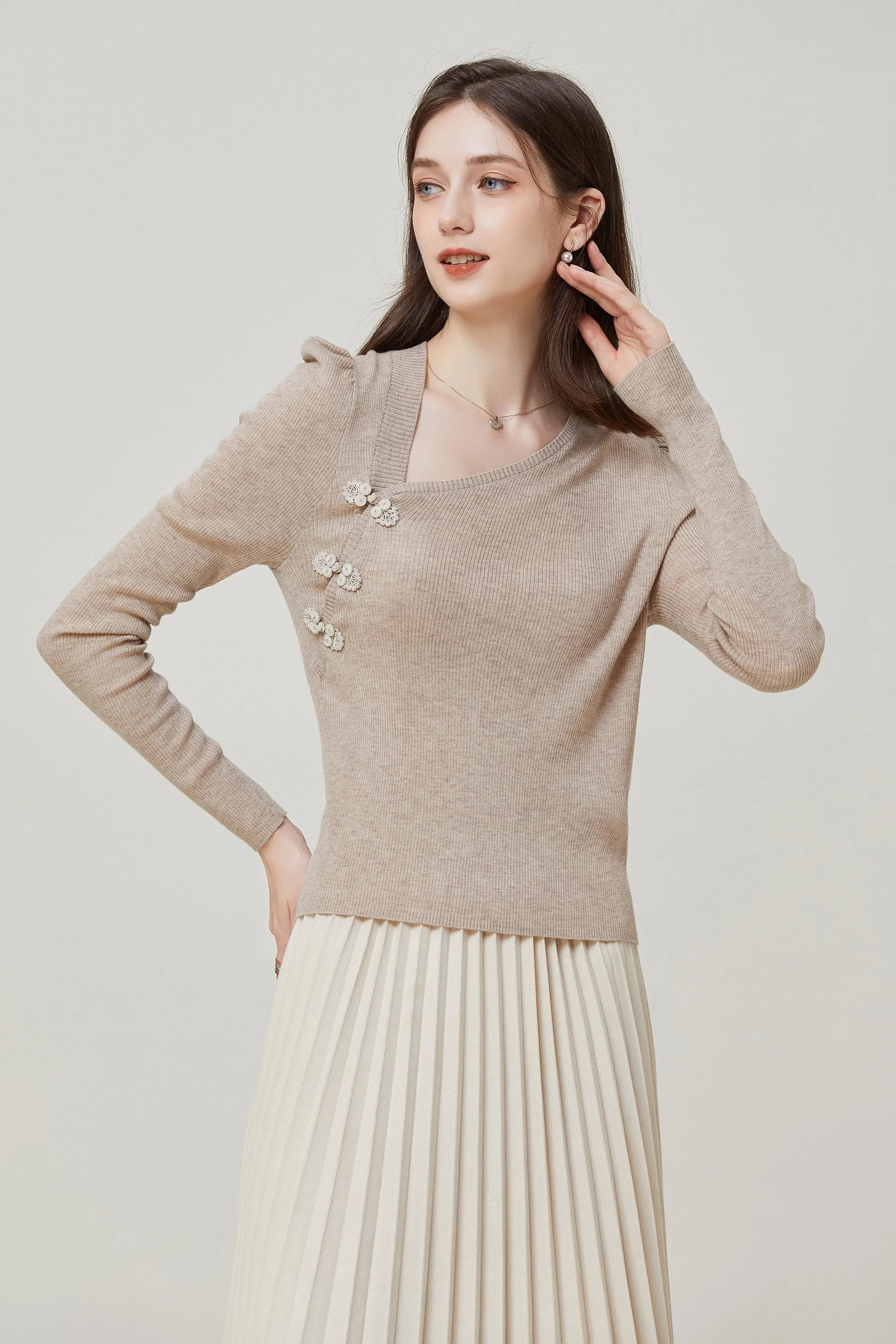 Sylphide | Lya Camel Asymmetric Wool Sweater