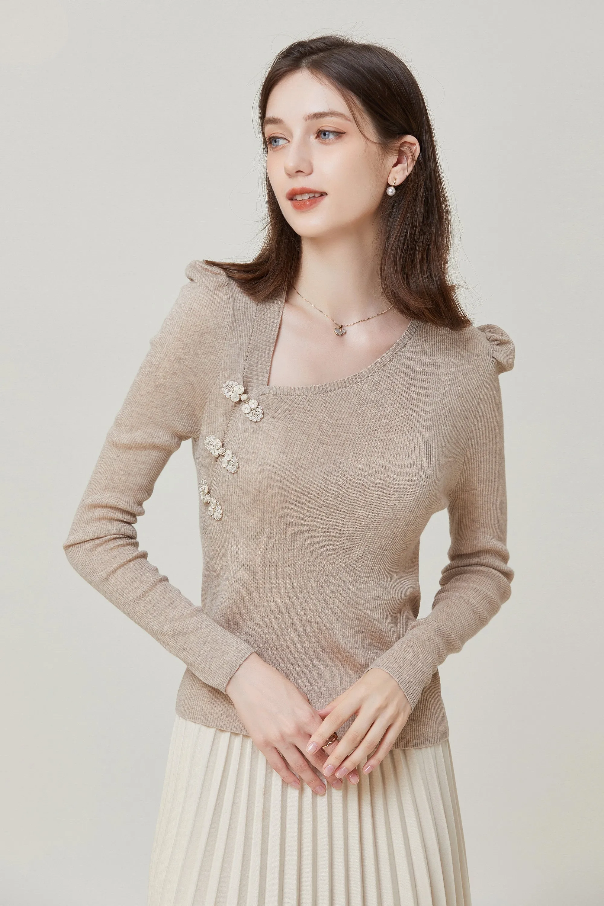 Sylphide | Lya Camel Asymmetric Wool Sweater