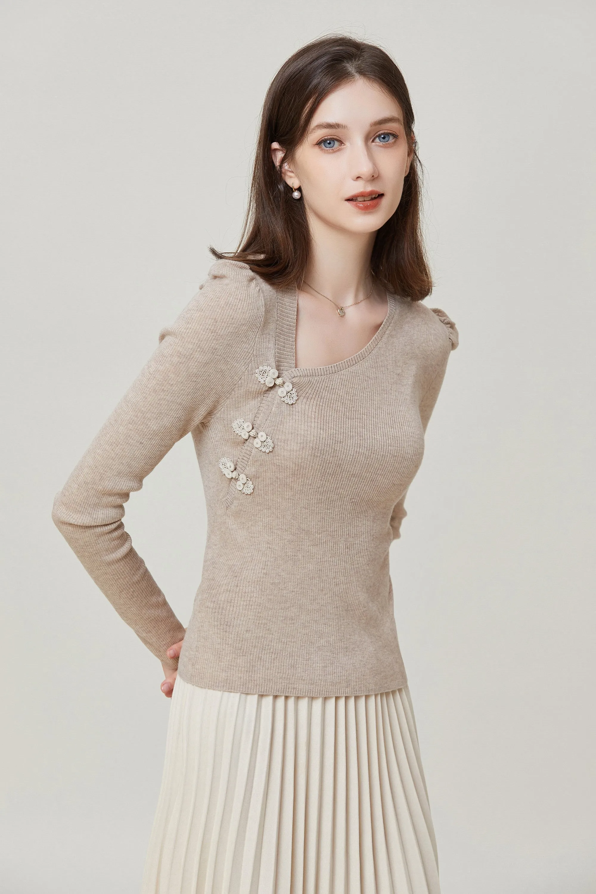 Sylphide | Lya Camel Asymmetric Wool Sweater