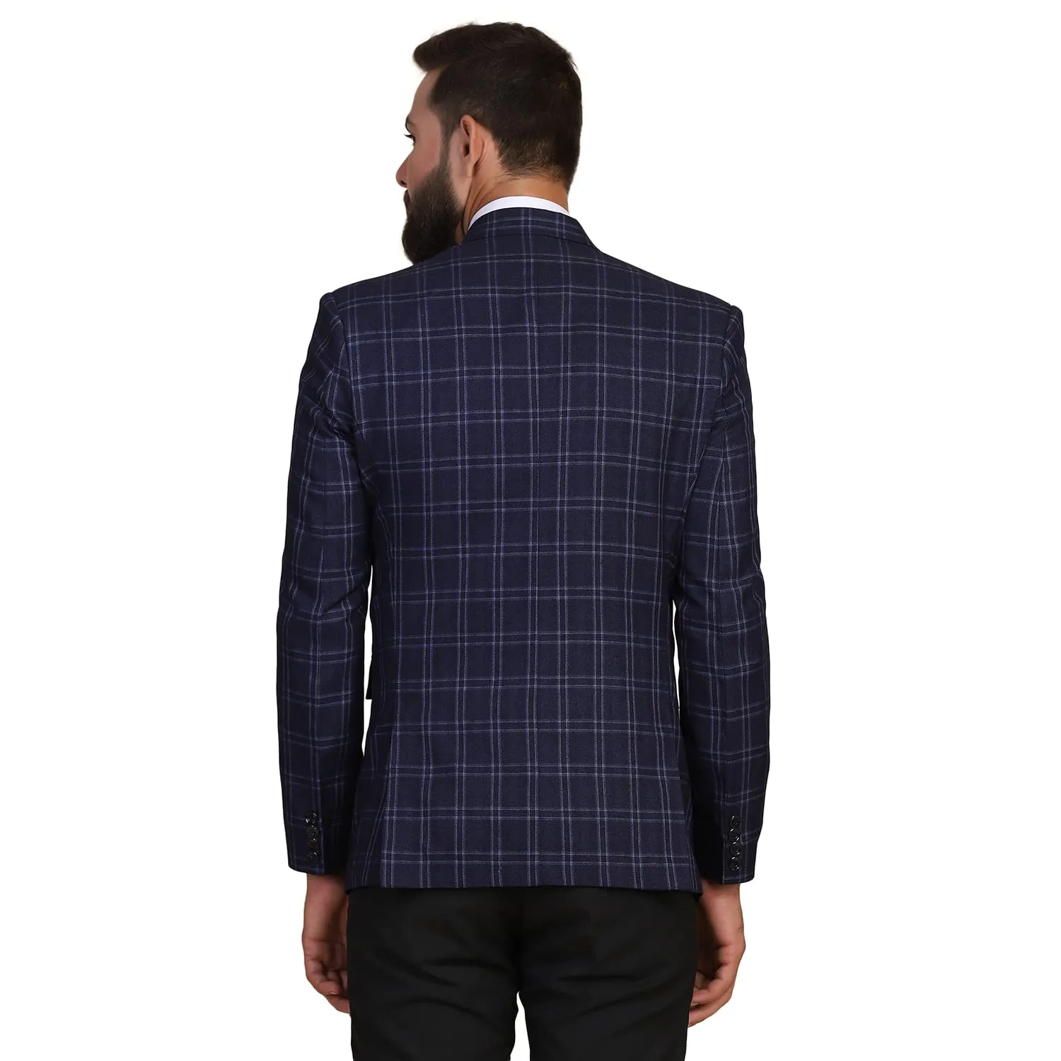 TAHVO Men Tweed Blue Check Blazer