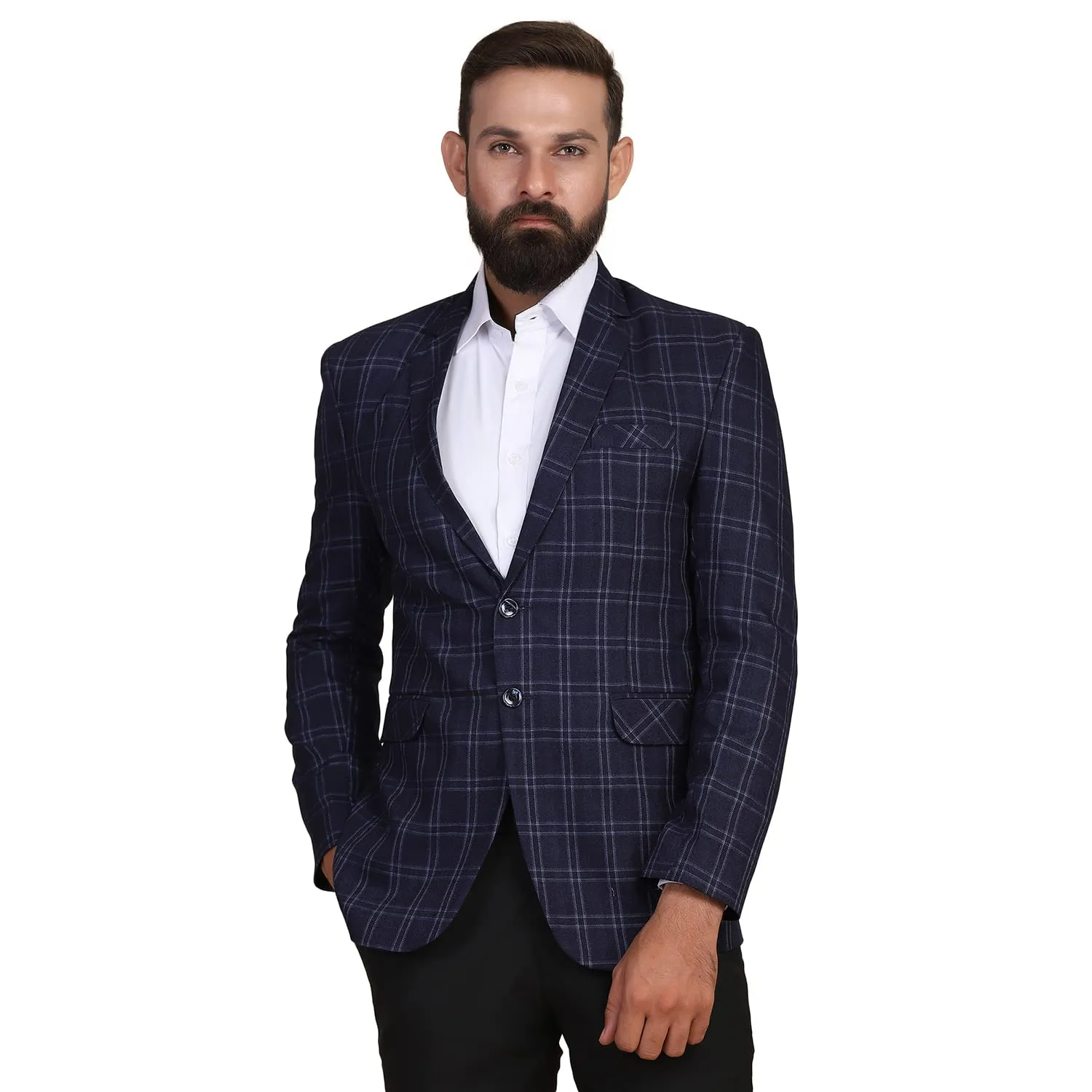 TAHVO Men Tweed Blue Check Blazer