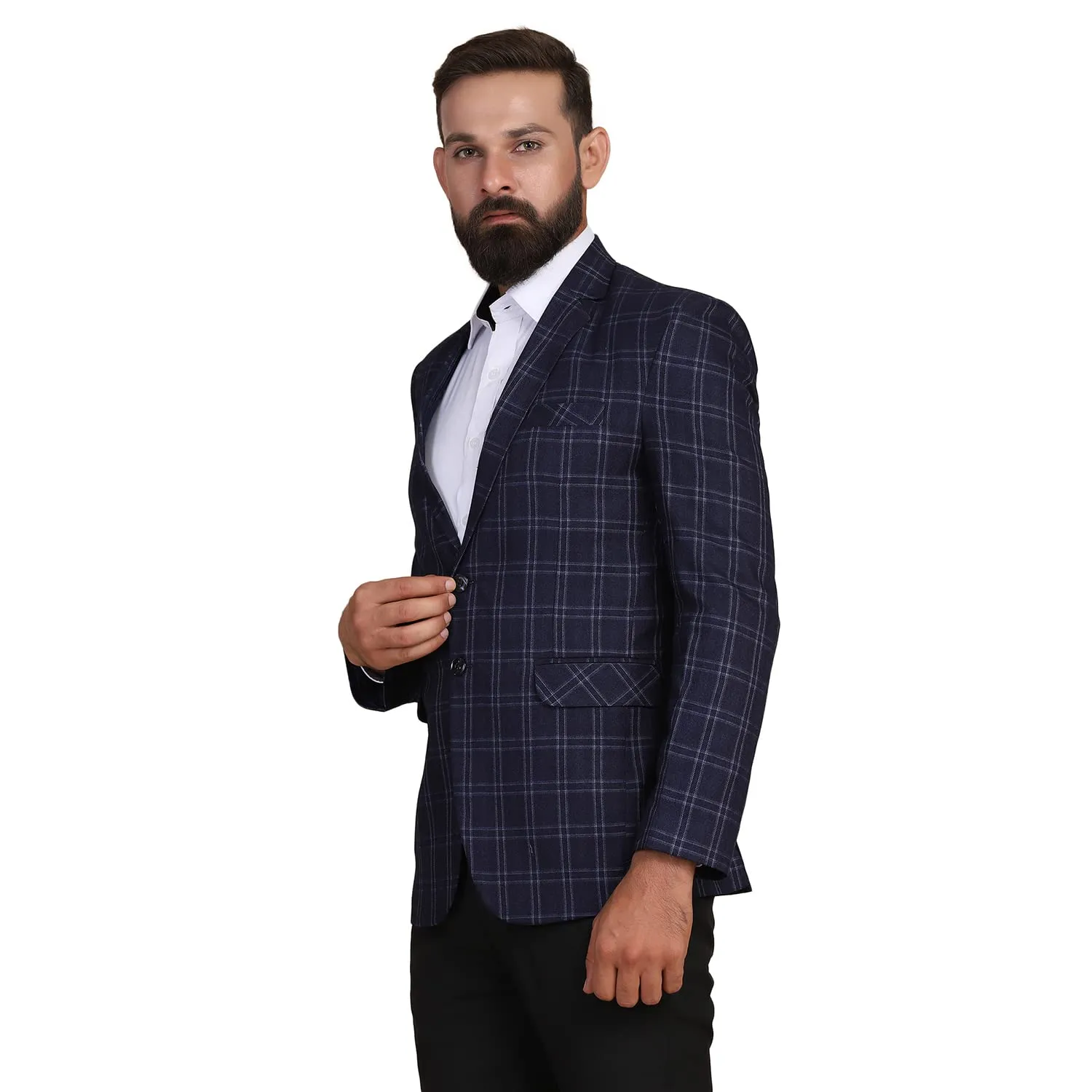 TAHVO Men Tweed Blue Check Blazer