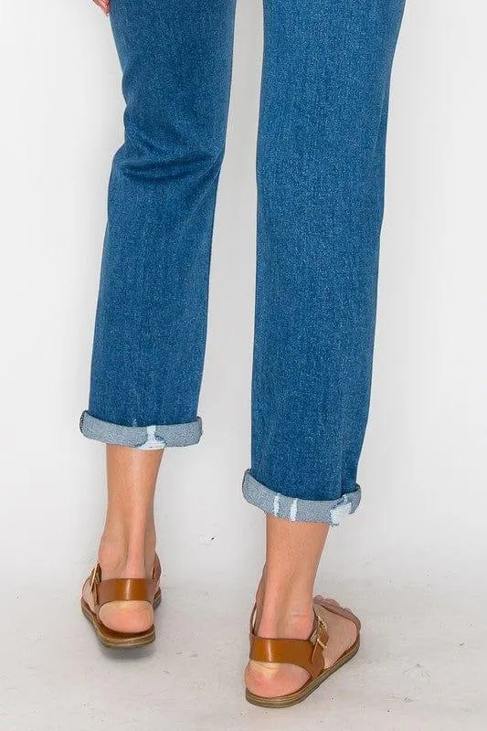 Tapered Leg Stone Wash High Rise Jeans