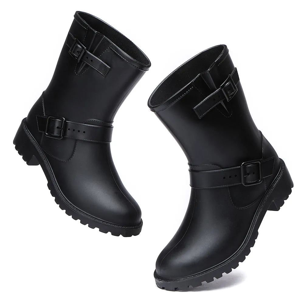 TARRAMARRA Black Rainboots, Gumboots Women Mid Calf With Wool Insole #TA4049