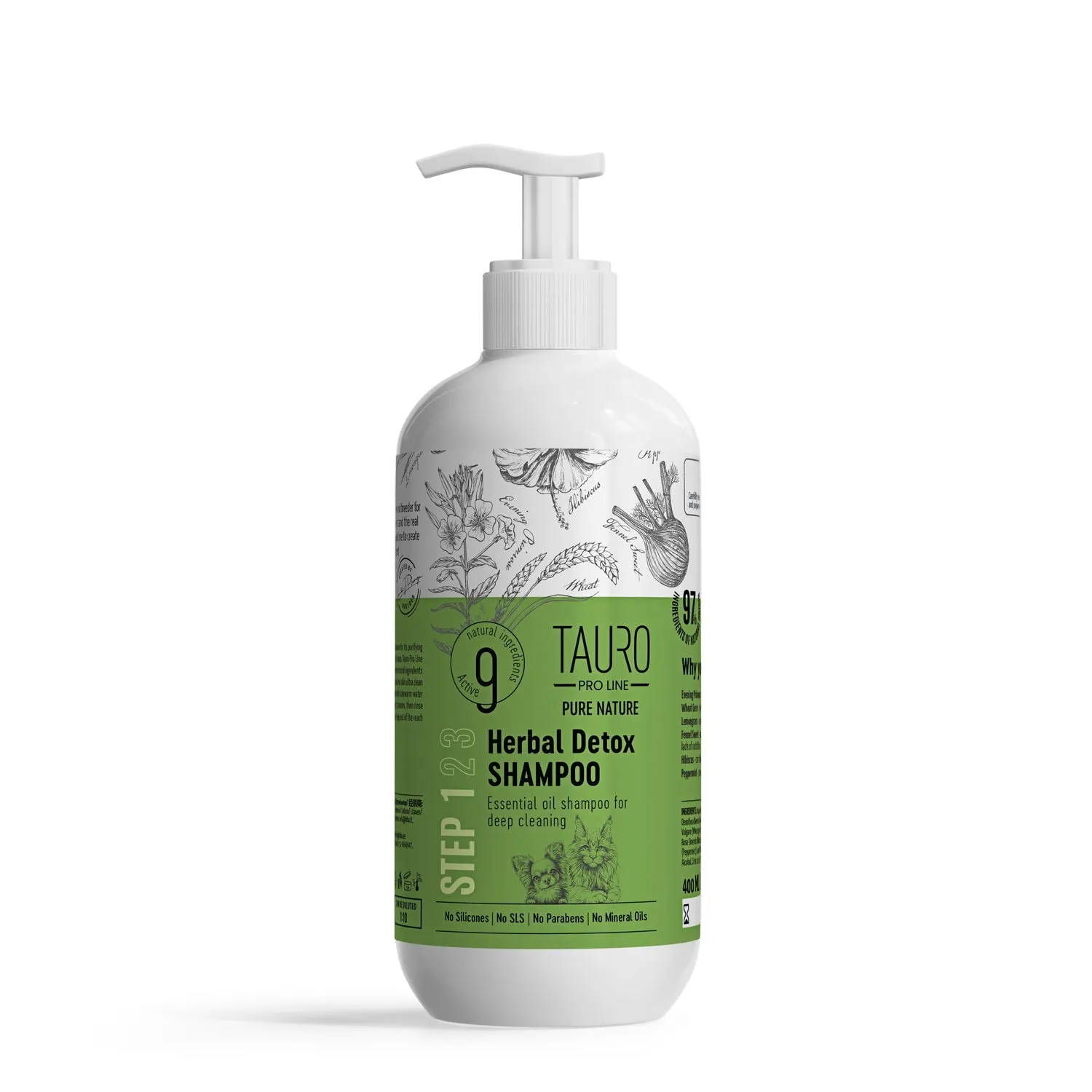 Tauro Pro Line Pure Nature Herbal Detox, deep cleaning shampoo for dogs and cats coat