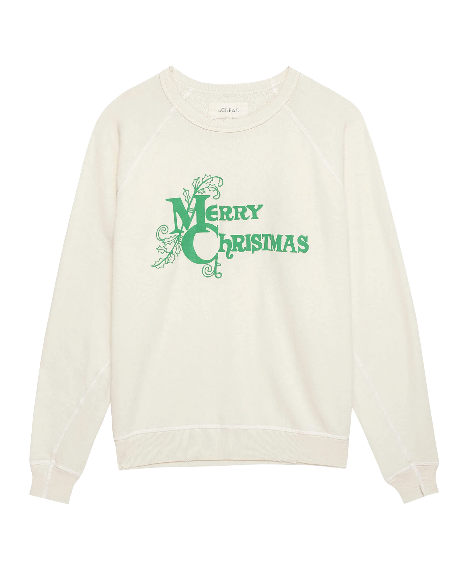 The College Sweatshirt. Graphic -- Washed White with Merry Christmas Graphic