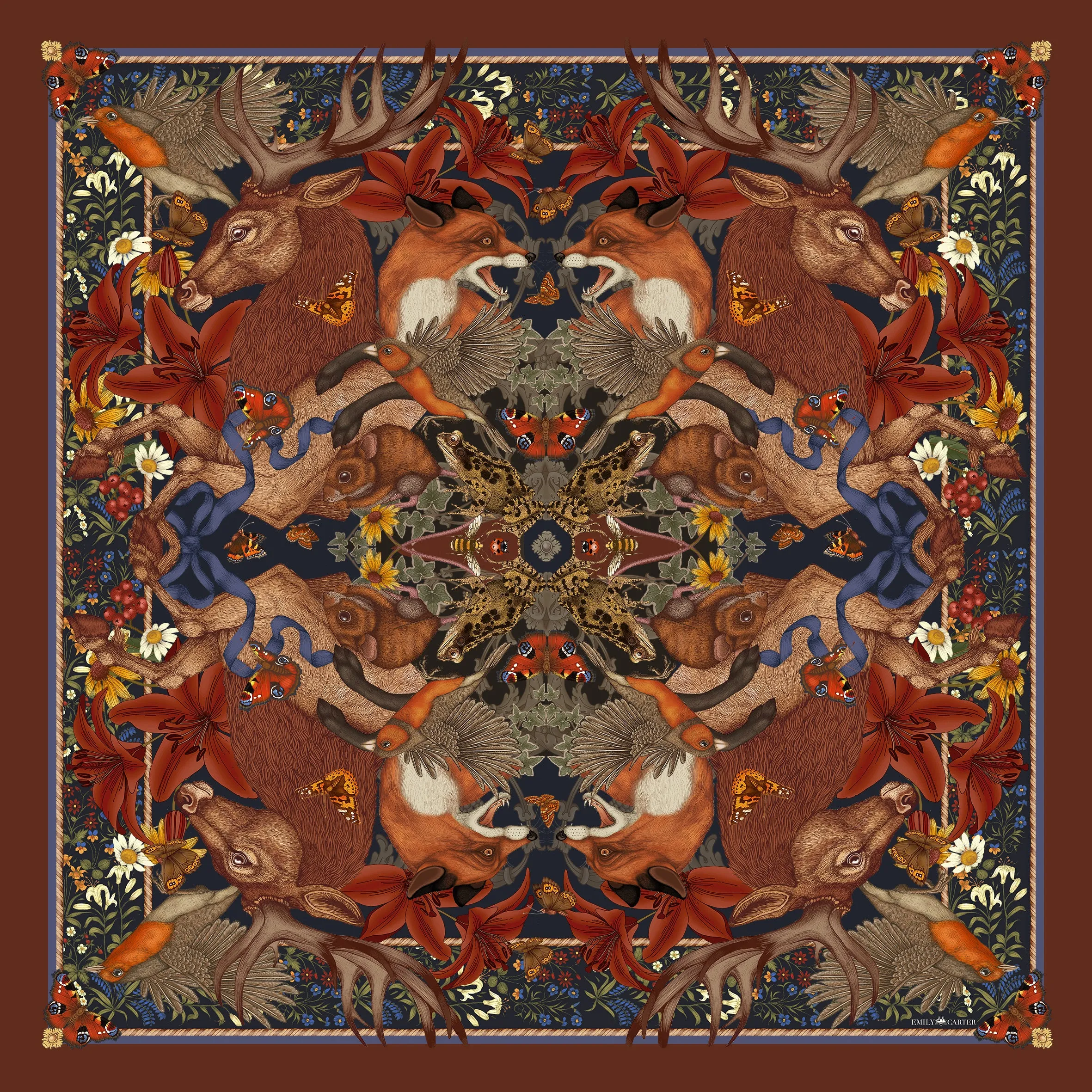 The Stag & Fox Scarf | Wool/Silk | 130x130cm [Preorder]