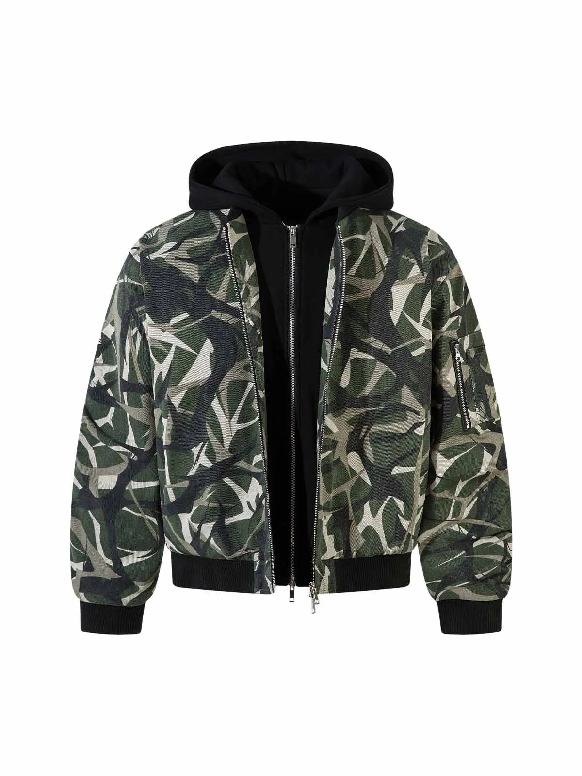 Thesupermade  Camouflage Faux Two-piece Hooded Fleece Jacket Tracksuit