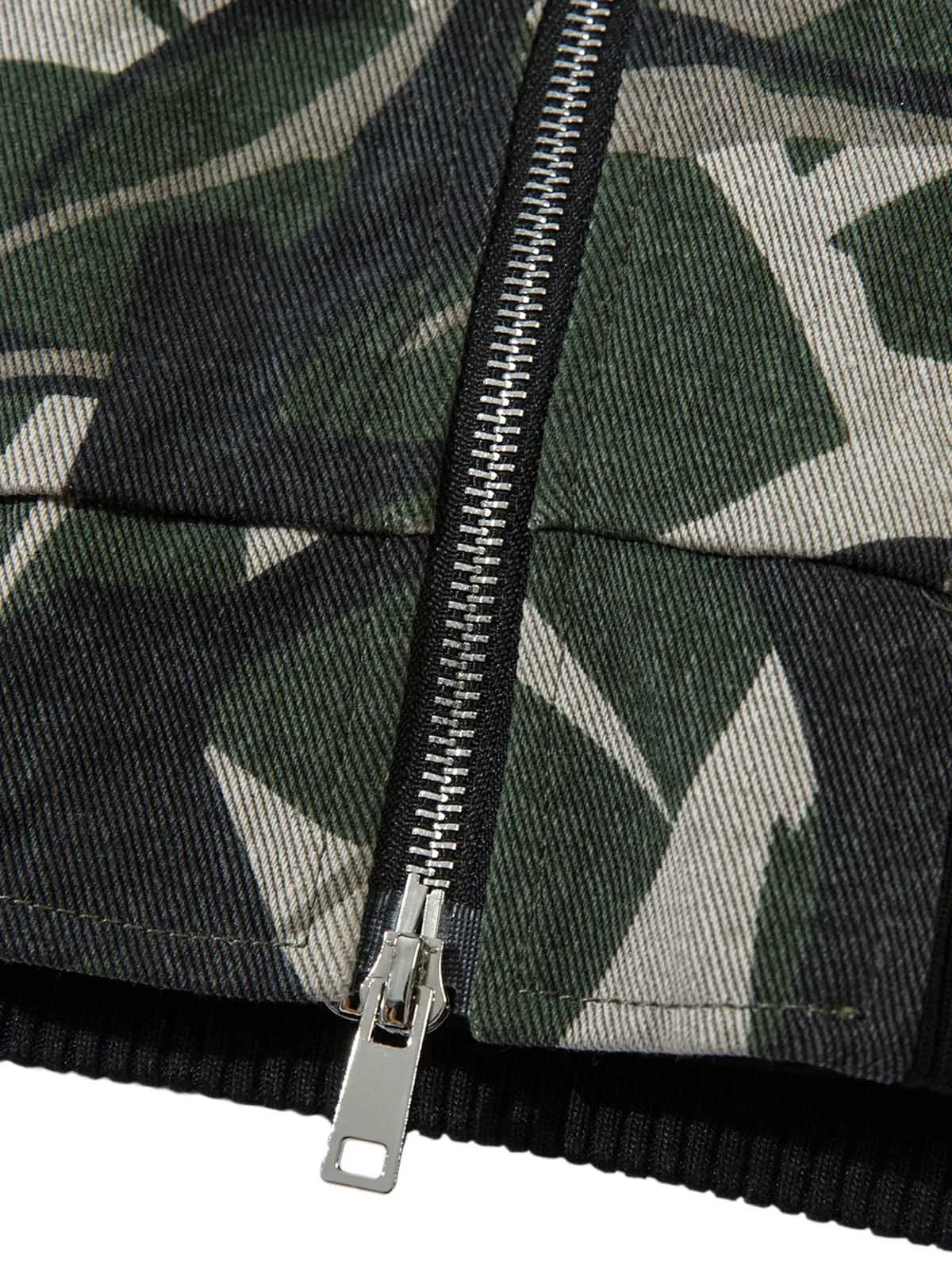 Thesupermade  Camouflage Faux Two-piece Hooded Fleece Jacket Tracksuit