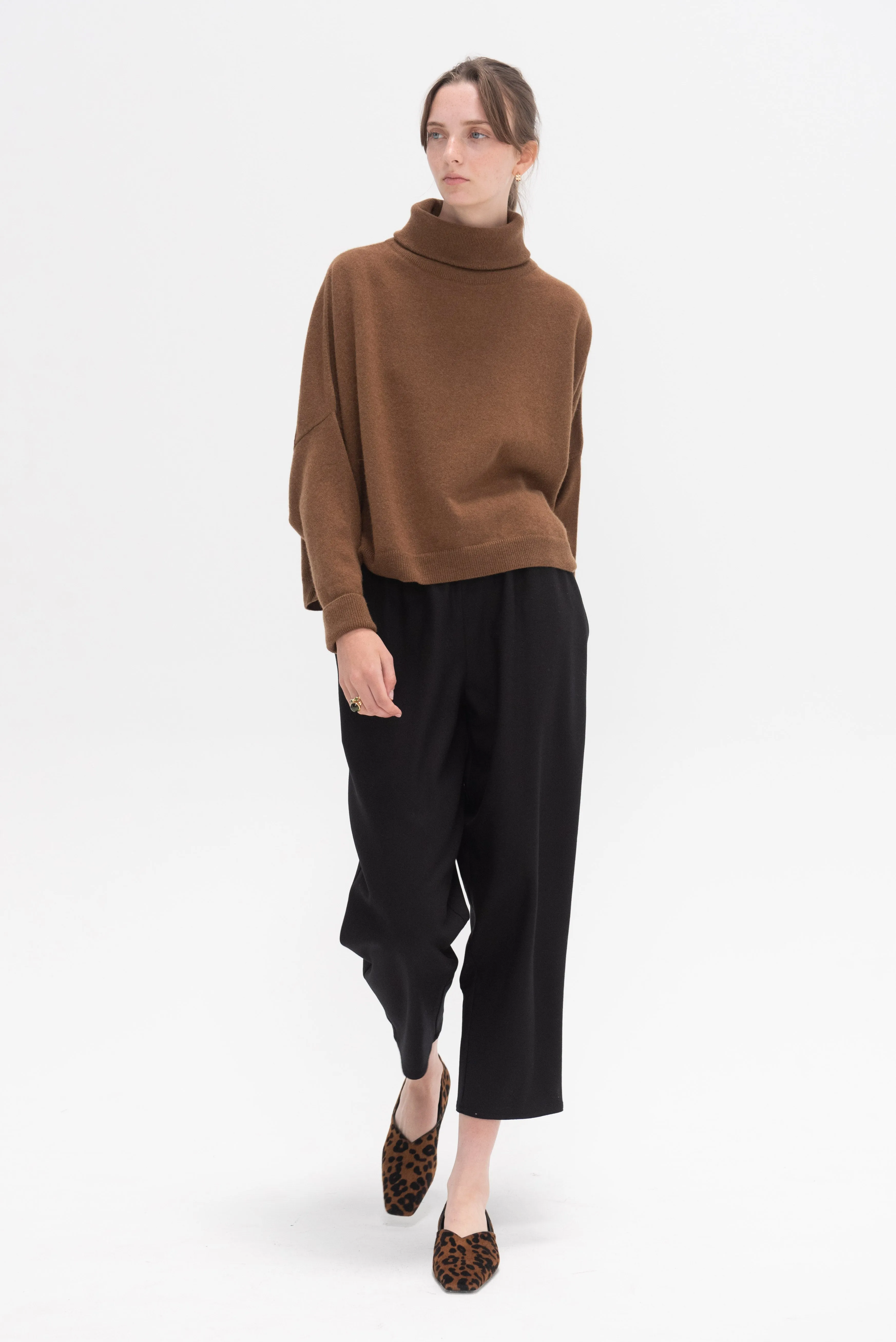 Turtleneck Chunky Sweater, Light Brown