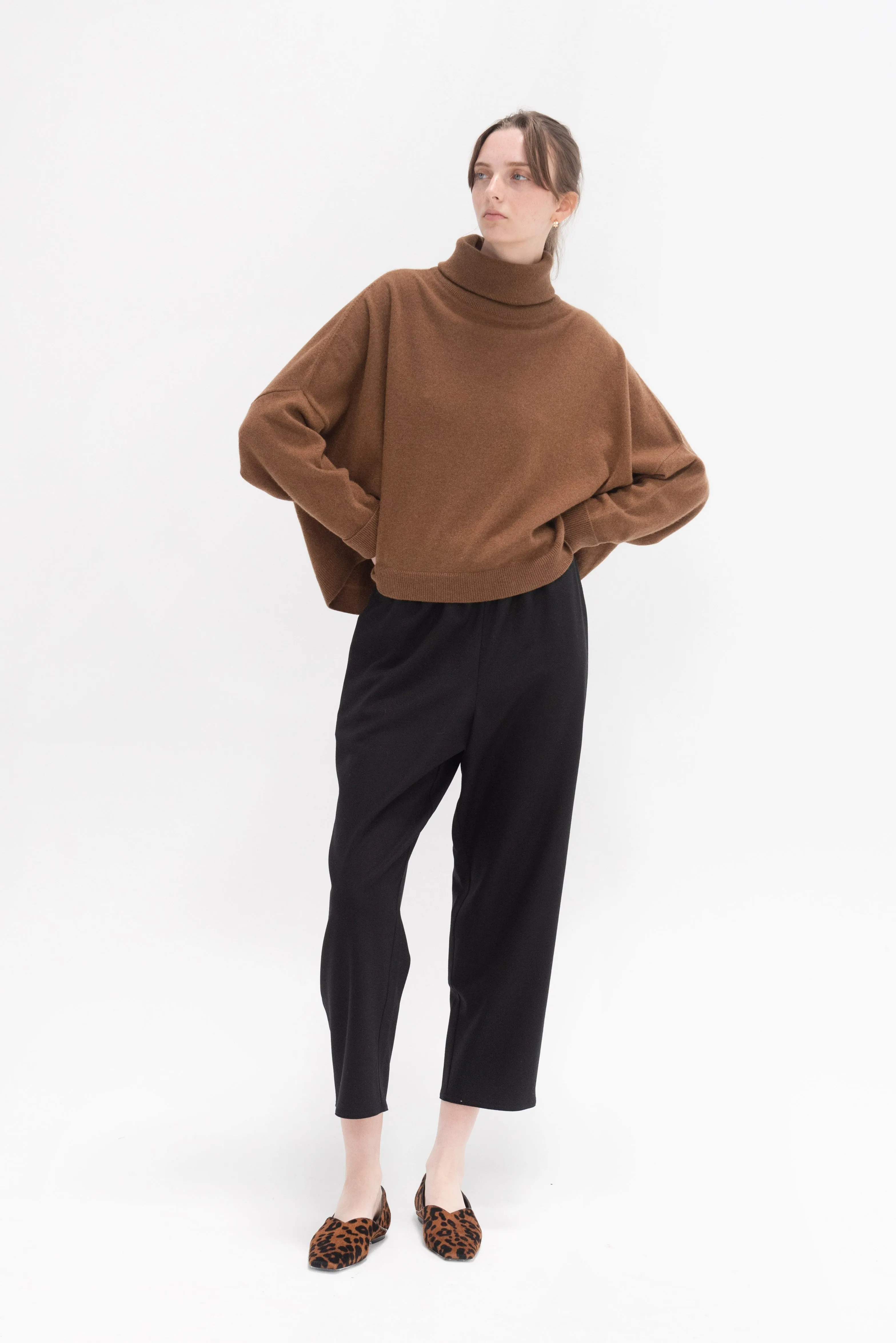 Turtleneck Chunky Sweater, Light Brown